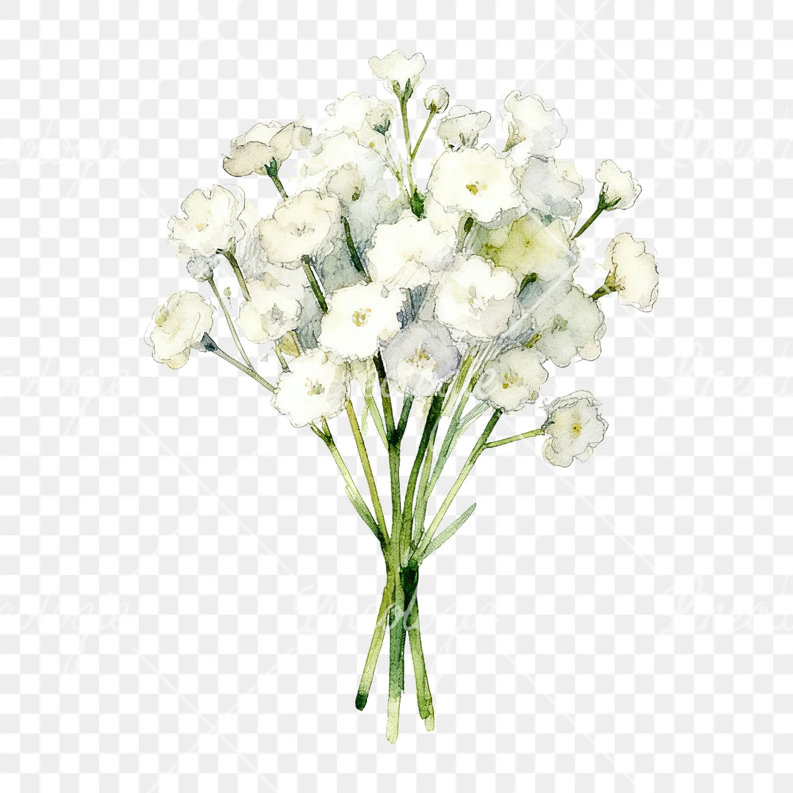 Watercolor white babys breath bouquet clipart 6 of 9 on a transparent background (PNG)