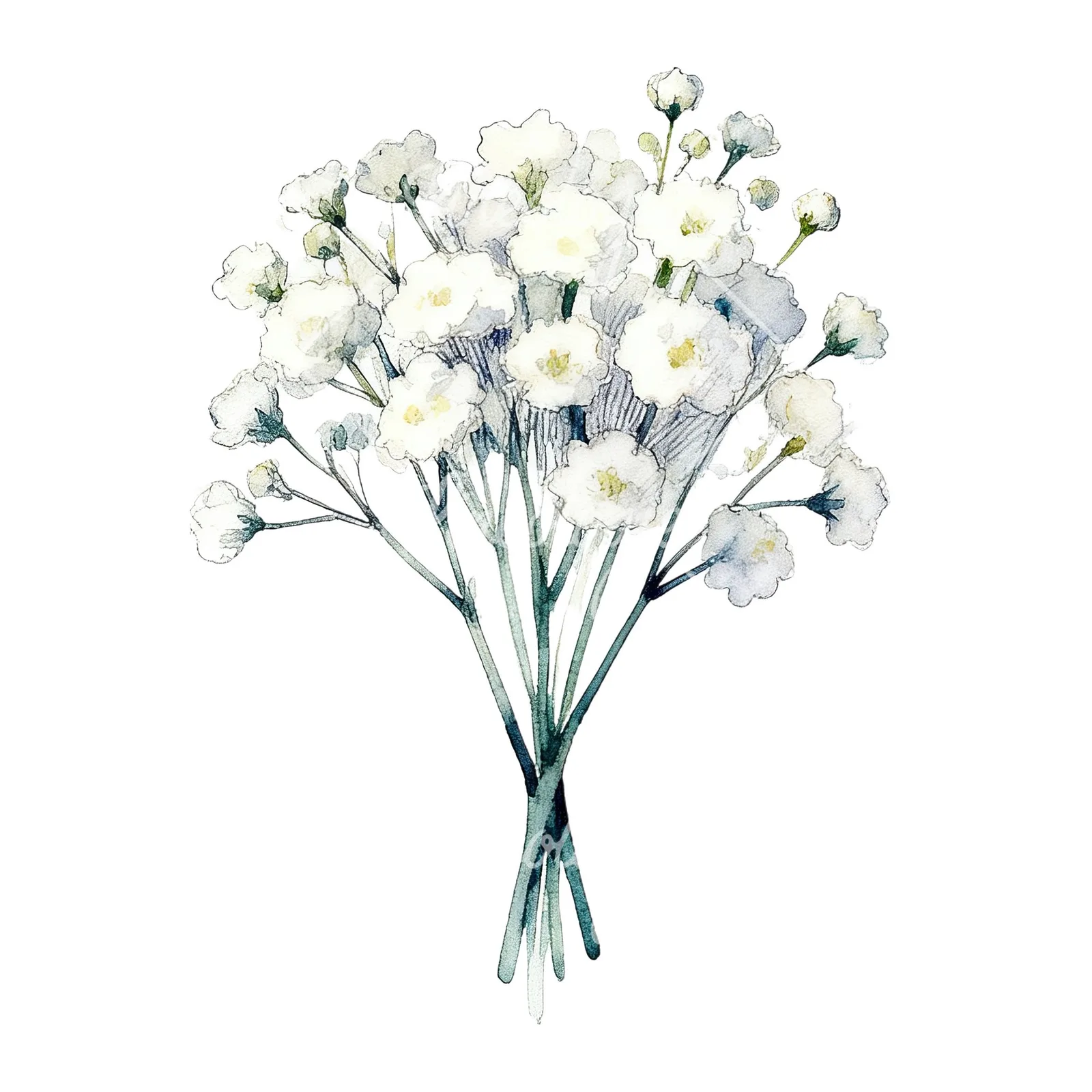 Watercolor white babys breath bouquet clipart 7 of 9 on a white background (JPG)