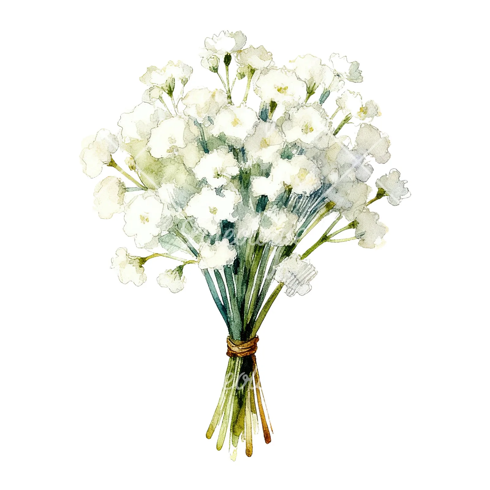 Watercolor white babys breath bouquet clipart 8 of 9 on a white background (JPG)