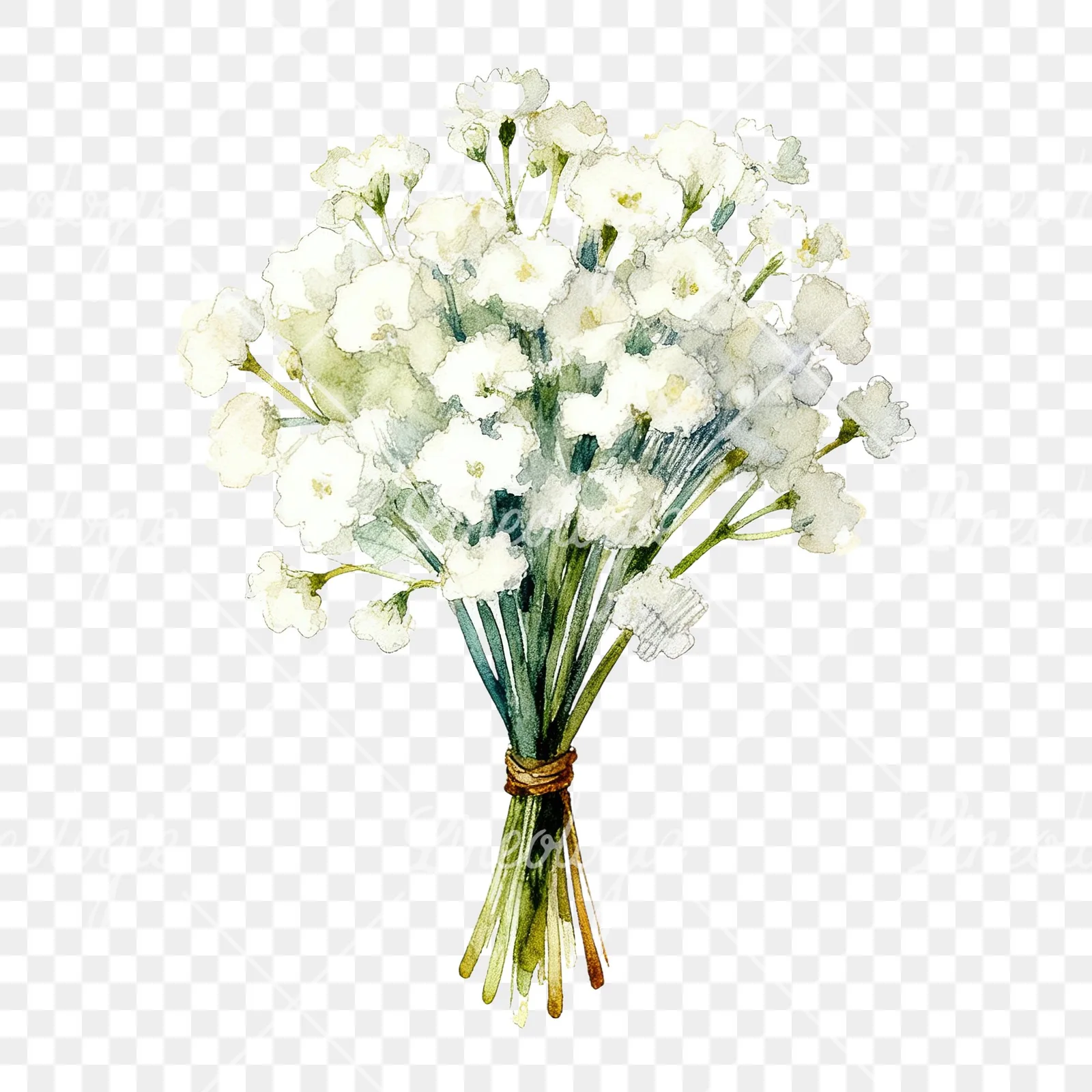 Watercolor white babys breath bouquet clipart 8 of 9 on a transparent background (PNG)