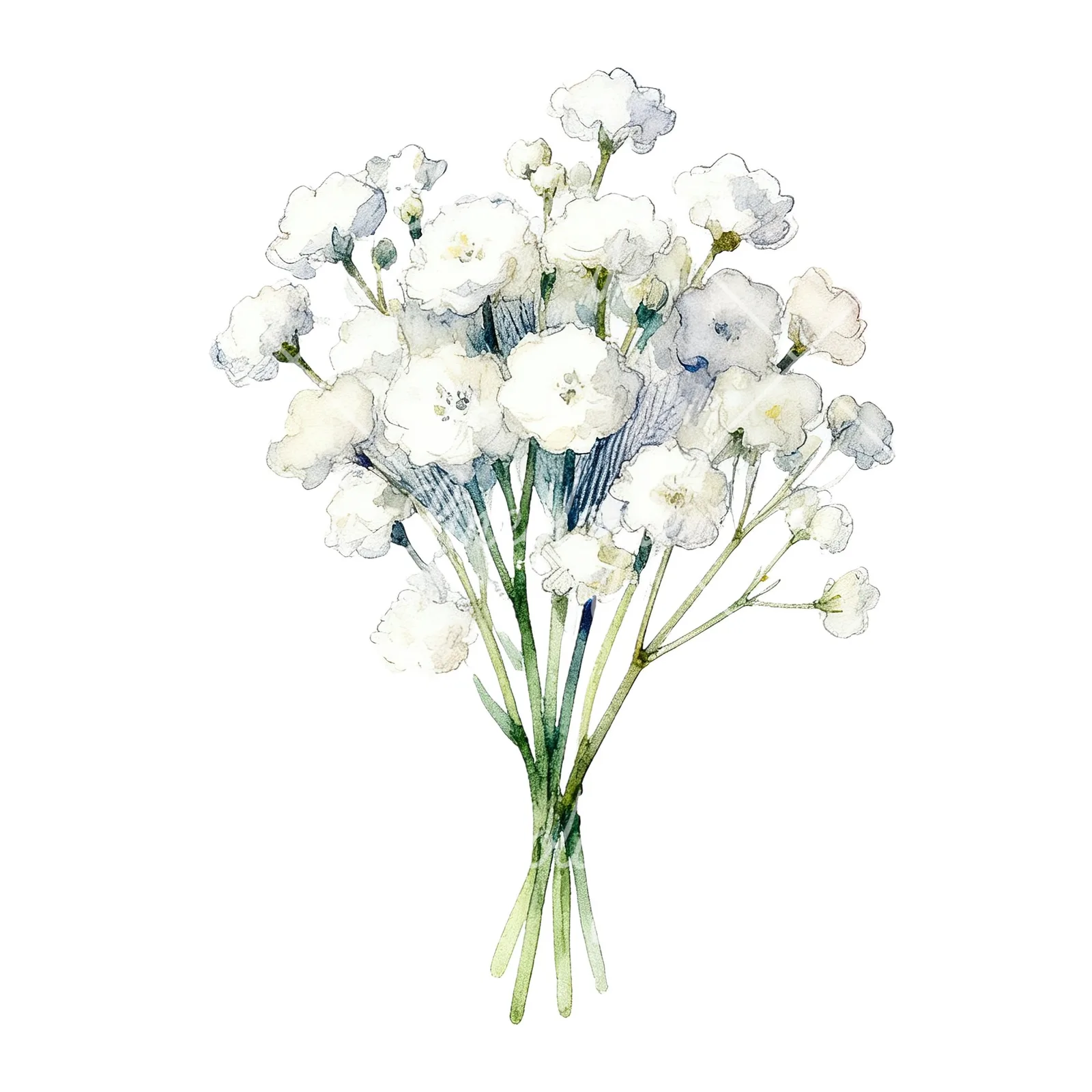 Watercolor white babys breath bouquet clipart 9 of 9 on a white background (JPG)
