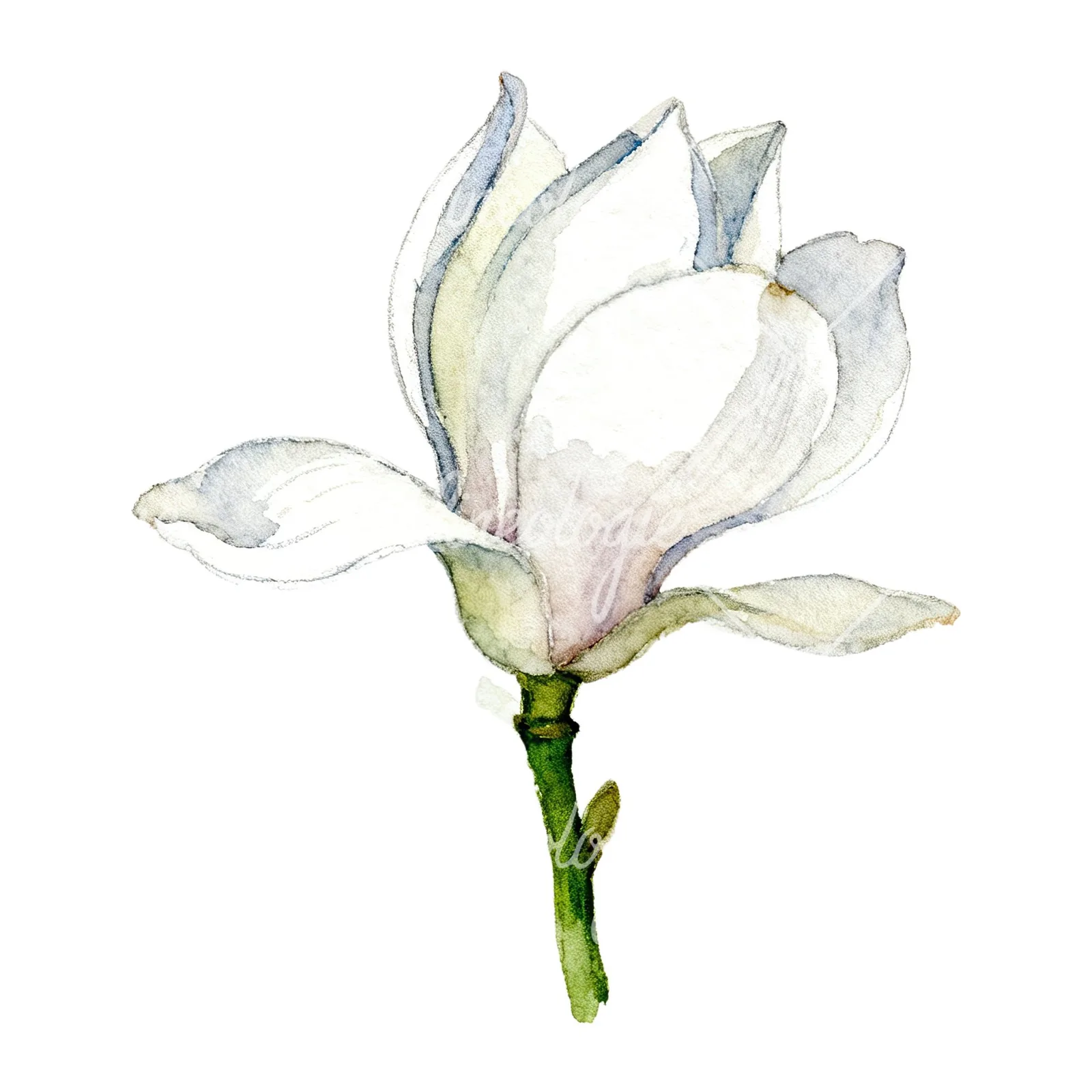 Watercolor white magnolia with cream hints clipart 2 of 9 on a white background (JPG)