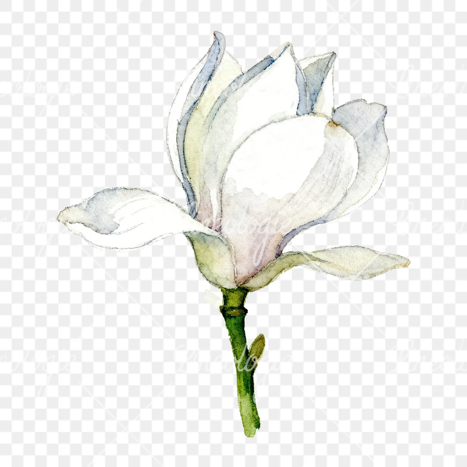 Watercolor white magnolia with cream hints clipart 2 of 9 on a transparent background (PNG)