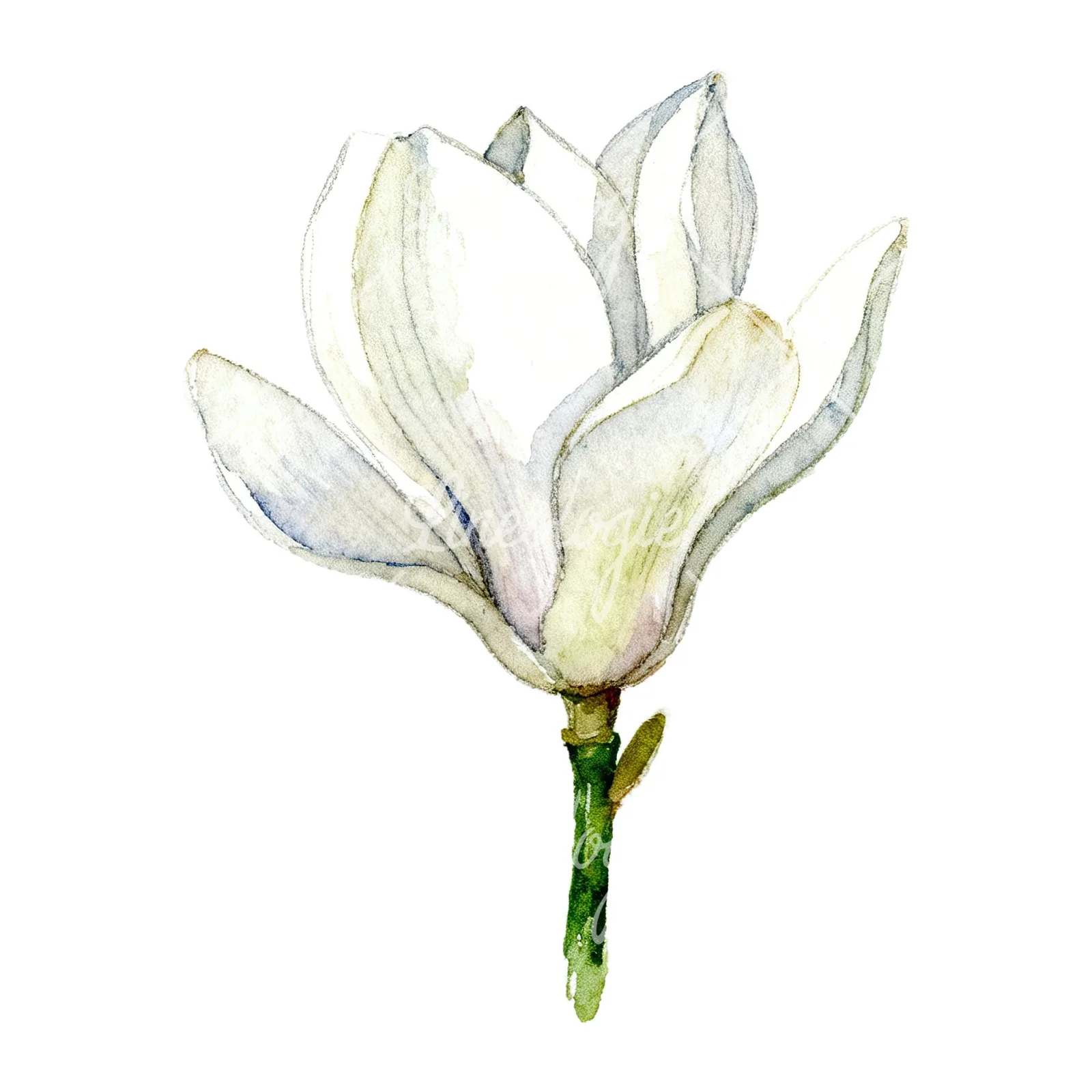 Watercolor white magnolia with cream hints clipart 3 of 9 on a white background (JPG)