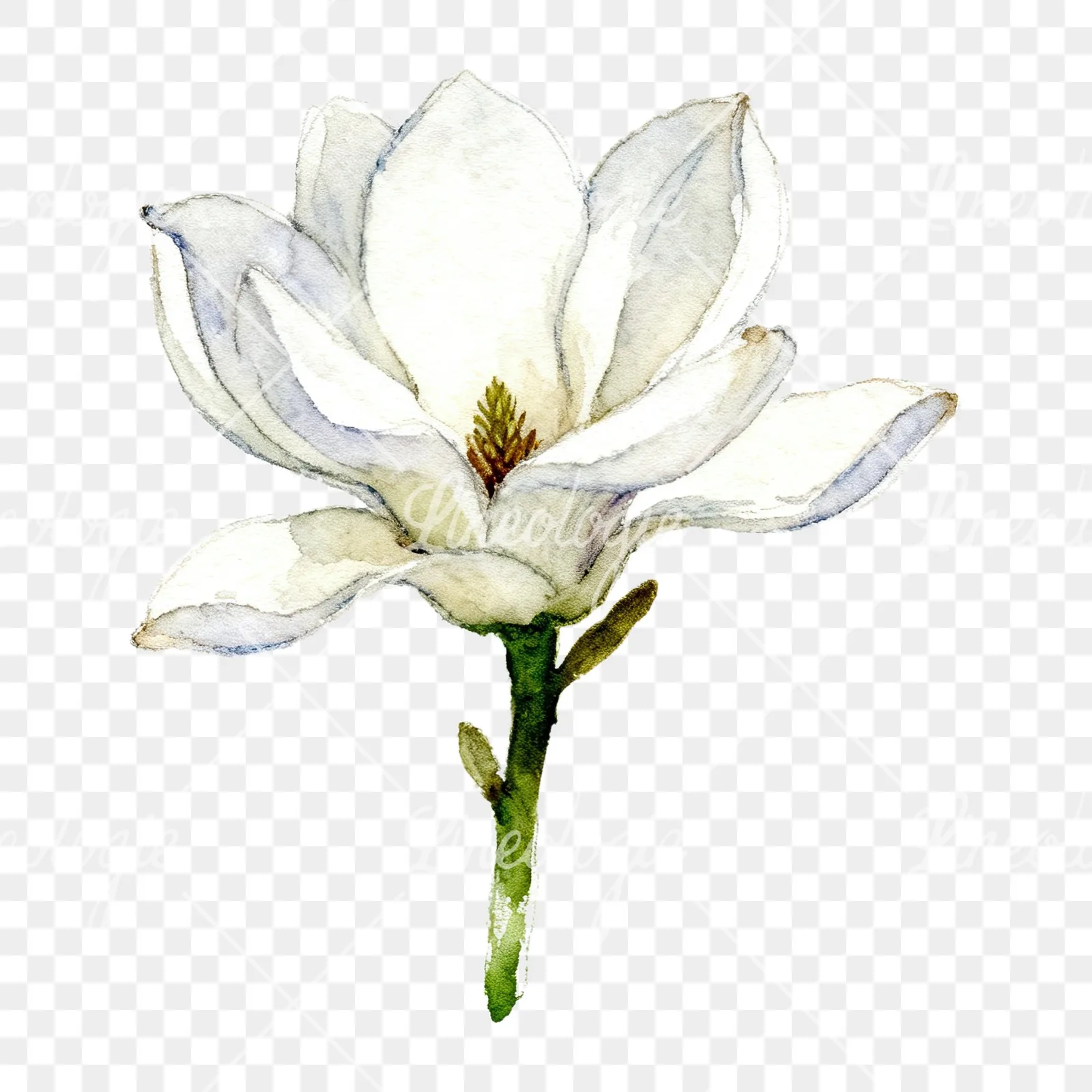 Watercolor white magnolia with cream hints clipart 4 of 9 on a transparent background (PNG)