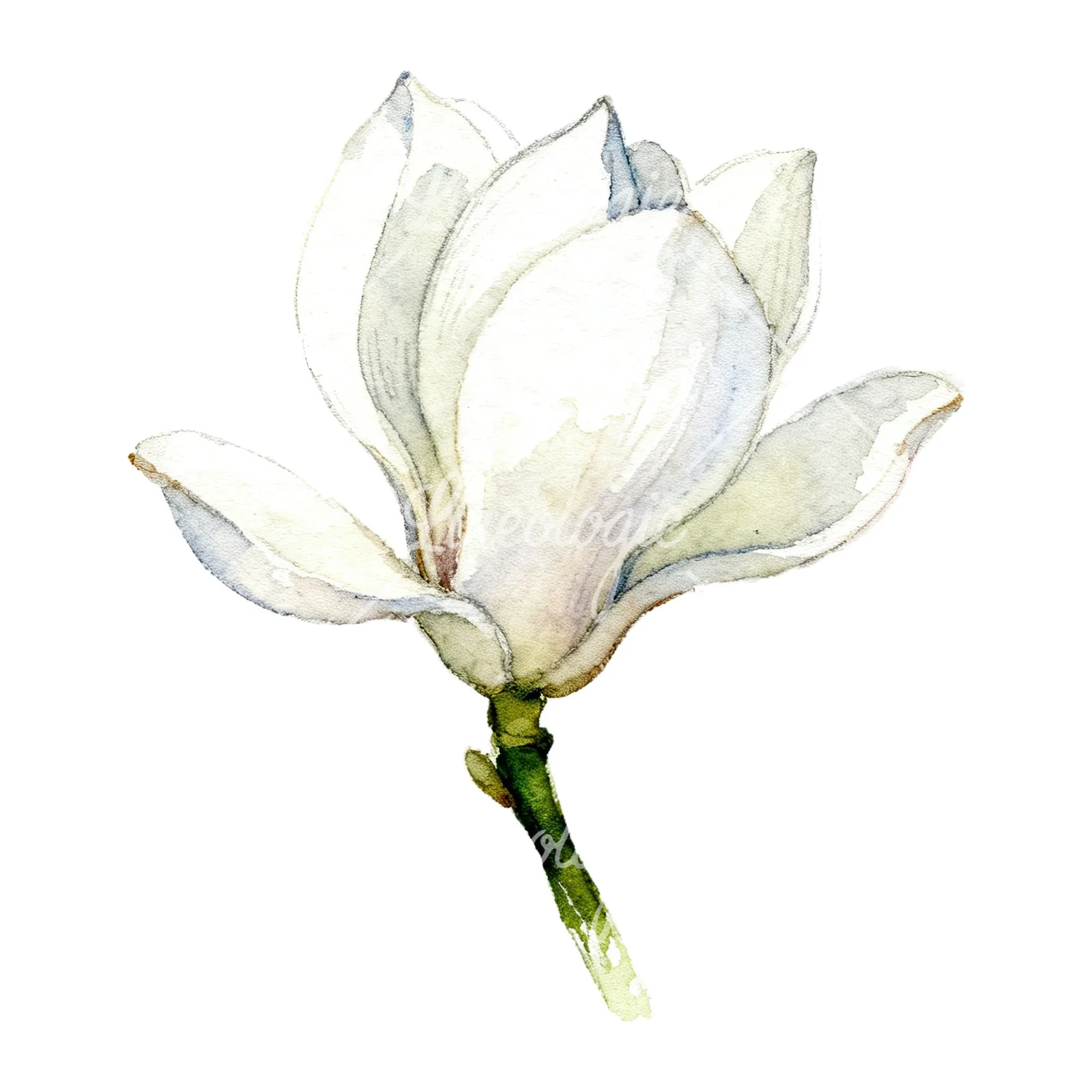 Watercolor white magnolia with cream hints clipart 7 of 9 on a white background (JPG)