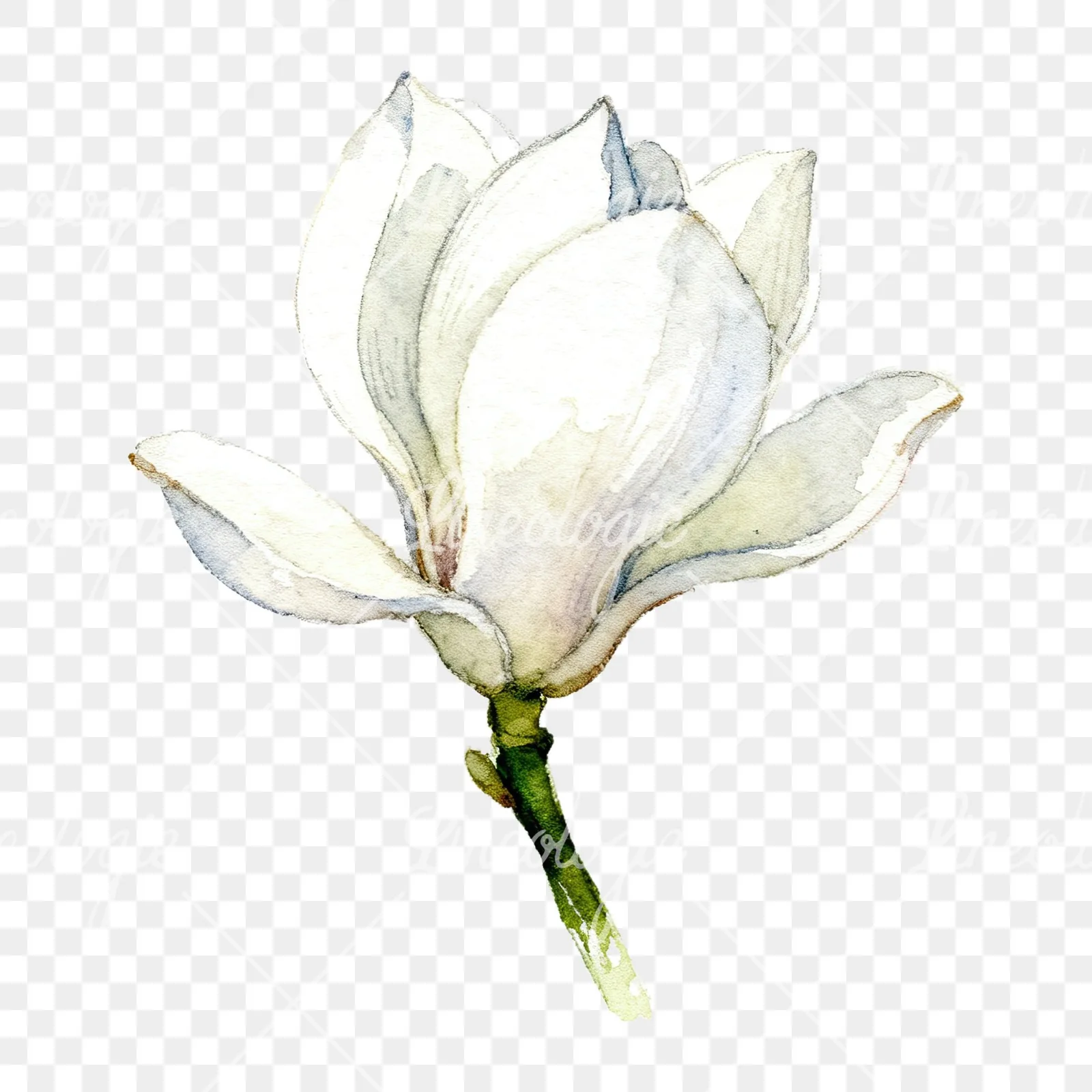 Watercolor white magnolia with cream hints clipart 7 of 9 on a transparent background (PNG)