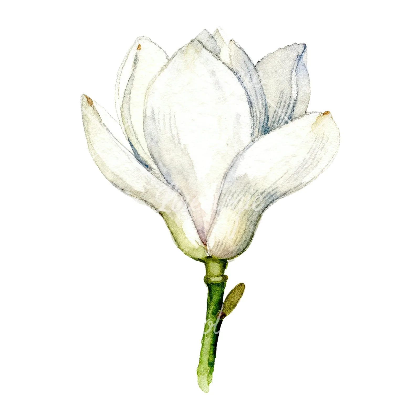 Watercolor white magnolia with cream hints clipart 8 of 9 on a white background (JPG)