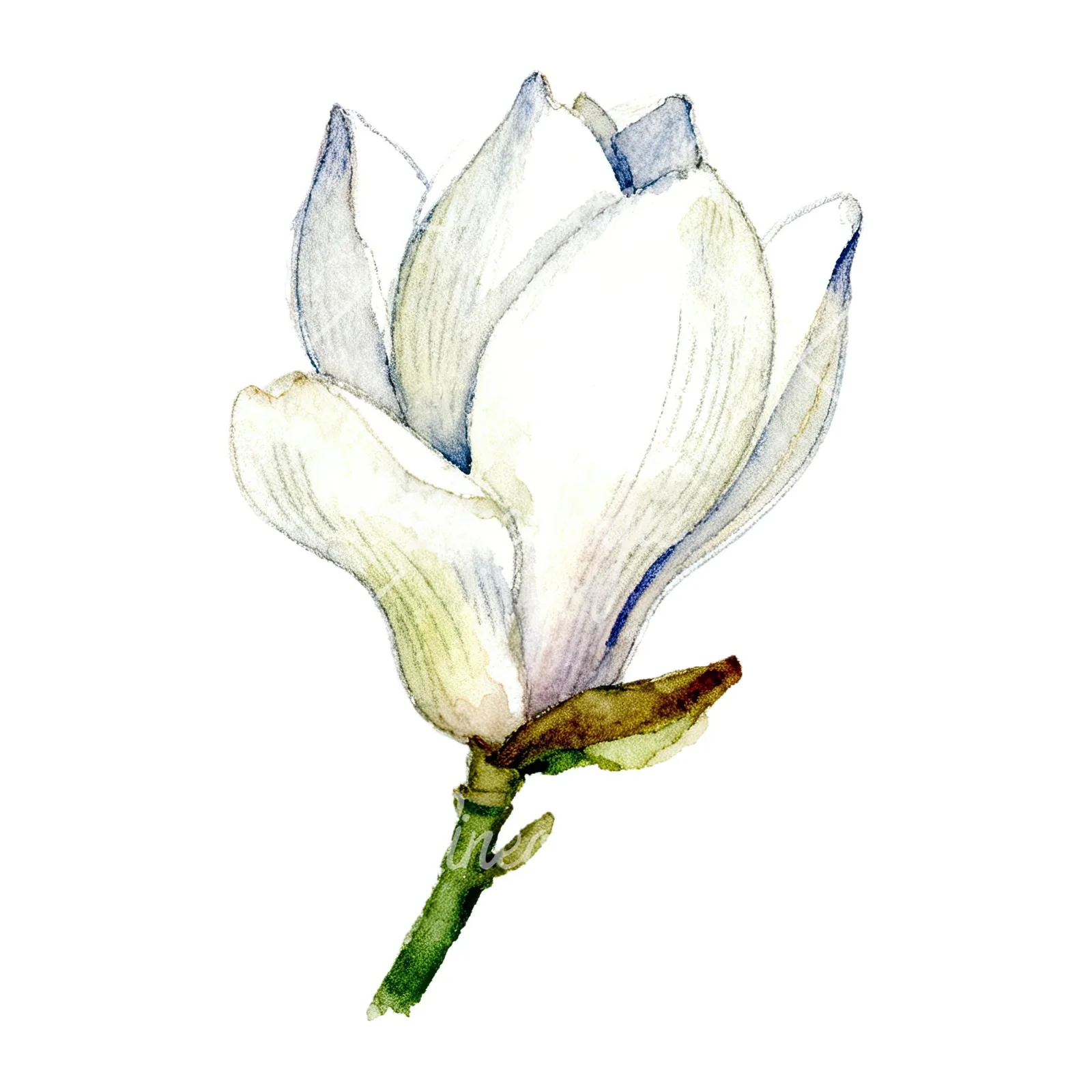 Watercolor white magnolia with cream hints clipart 9 of 9 on a white background (JPG)