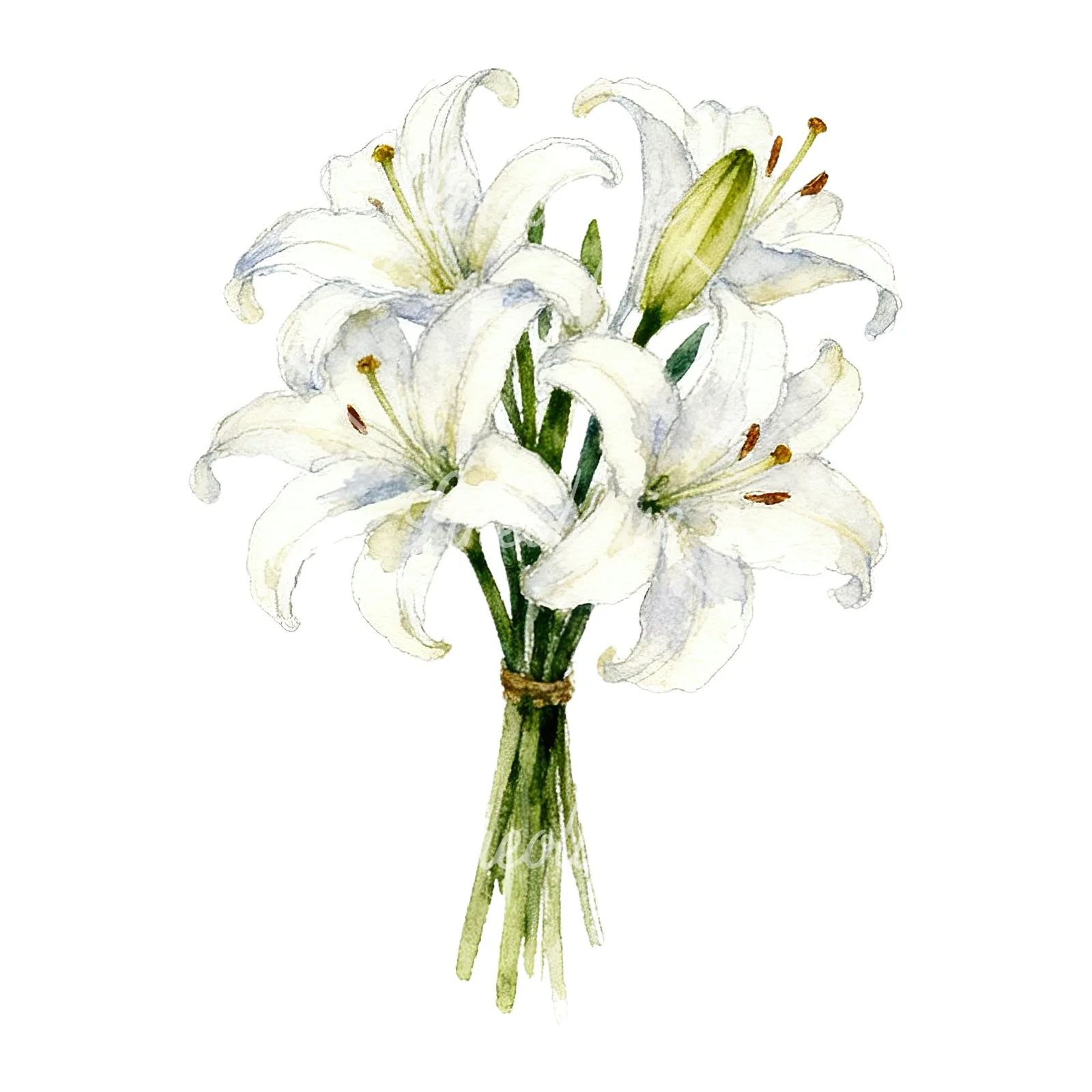 Watercolor white purple lily bouquet with agapanthus clipart 3 of 9 on a white background (JPG)