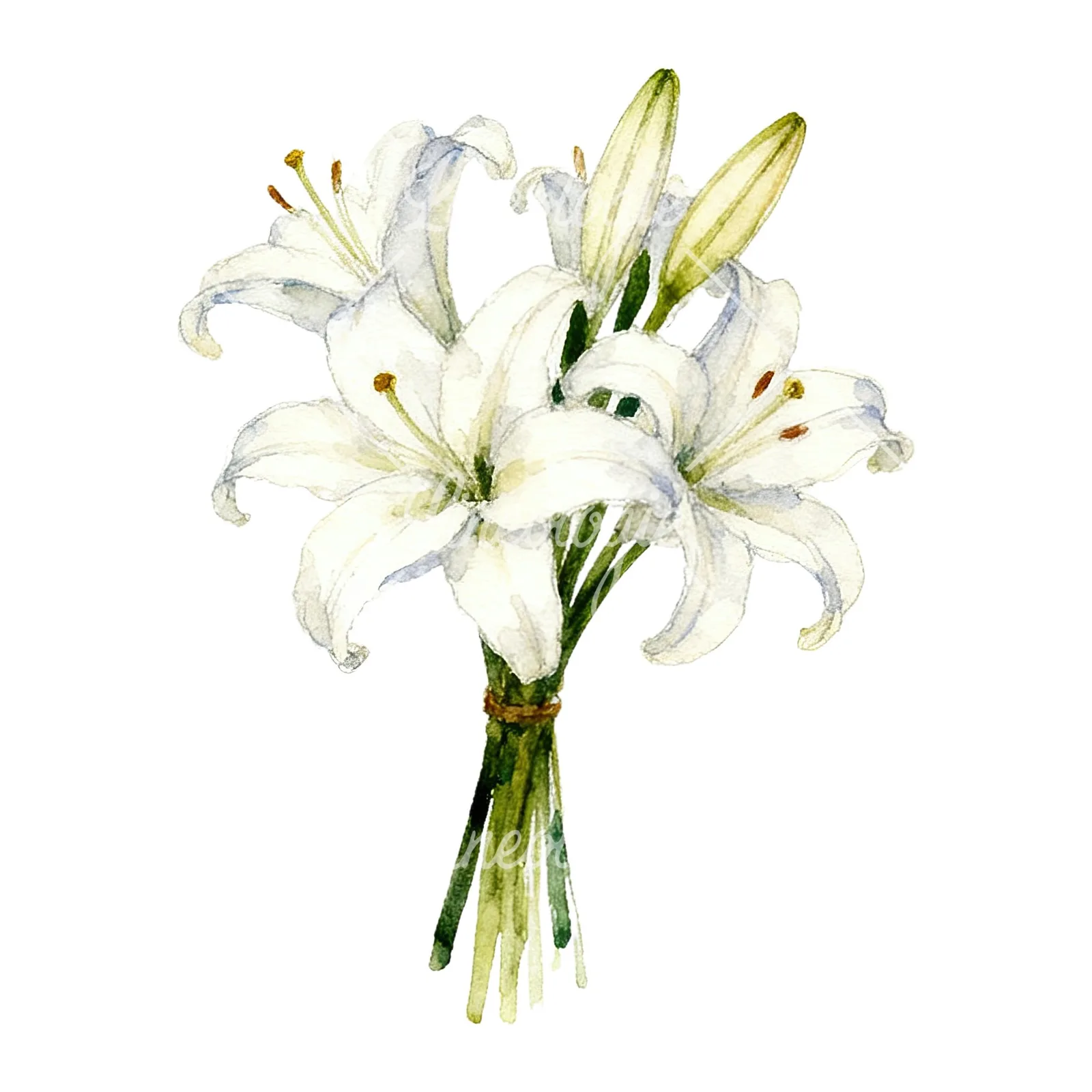 Watercolor white purple lily bouquet with agapanthus clipart 5 of 9 on a white background (JPG)