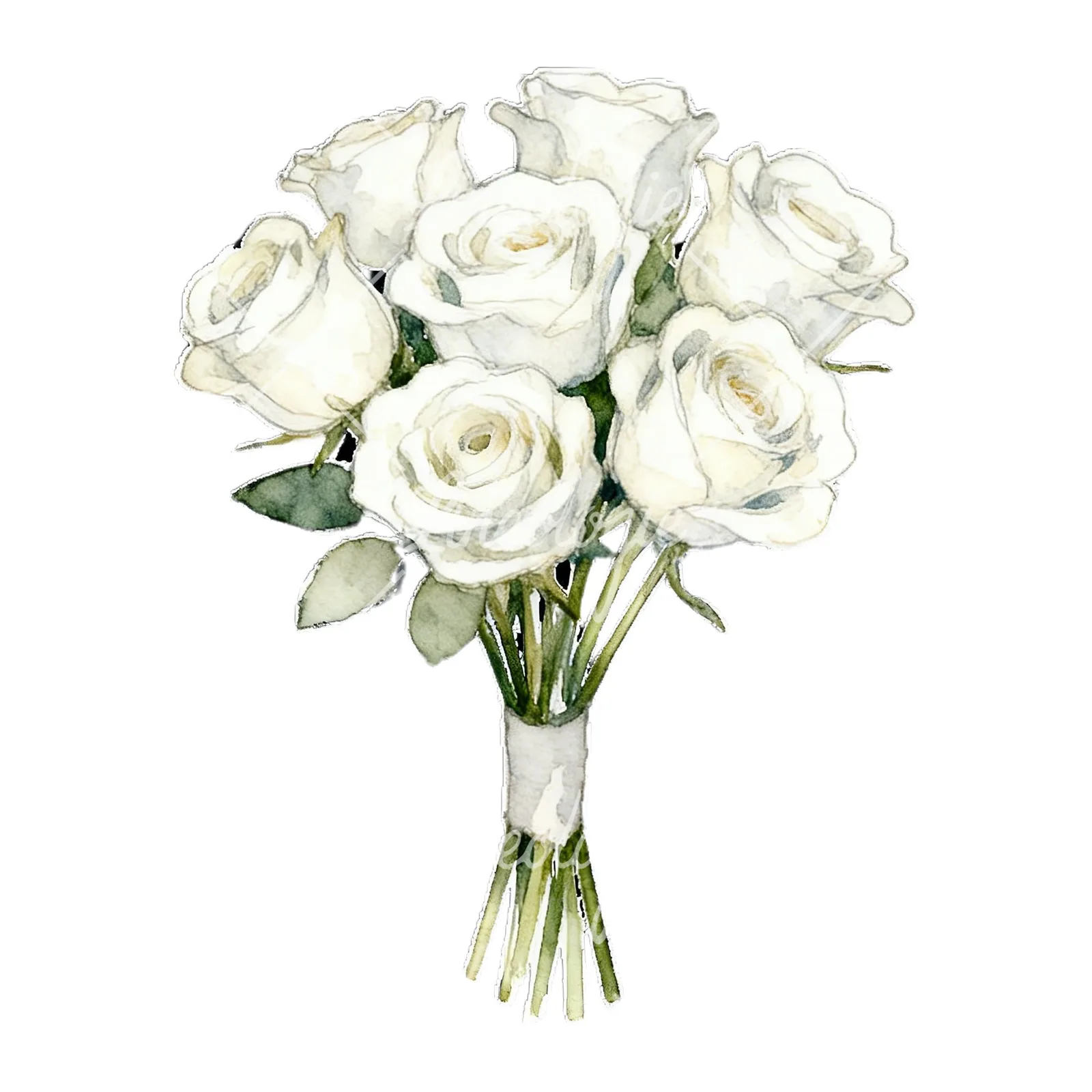 Watercolor white rose bouquet with flowers clipart 1 of 9 on a white background (JPG)