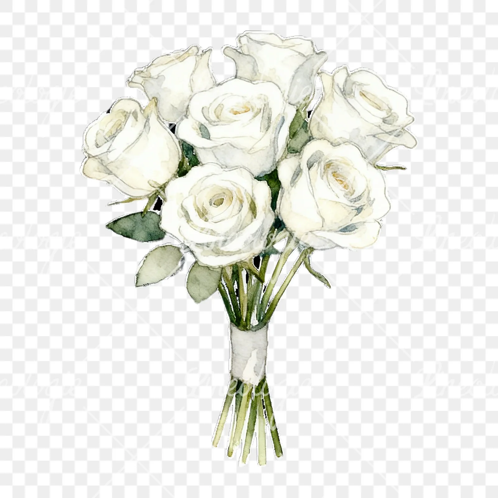 Watercolor white rose bouquet with flowers clipart 1 of 9 on a transparent background (PNG)