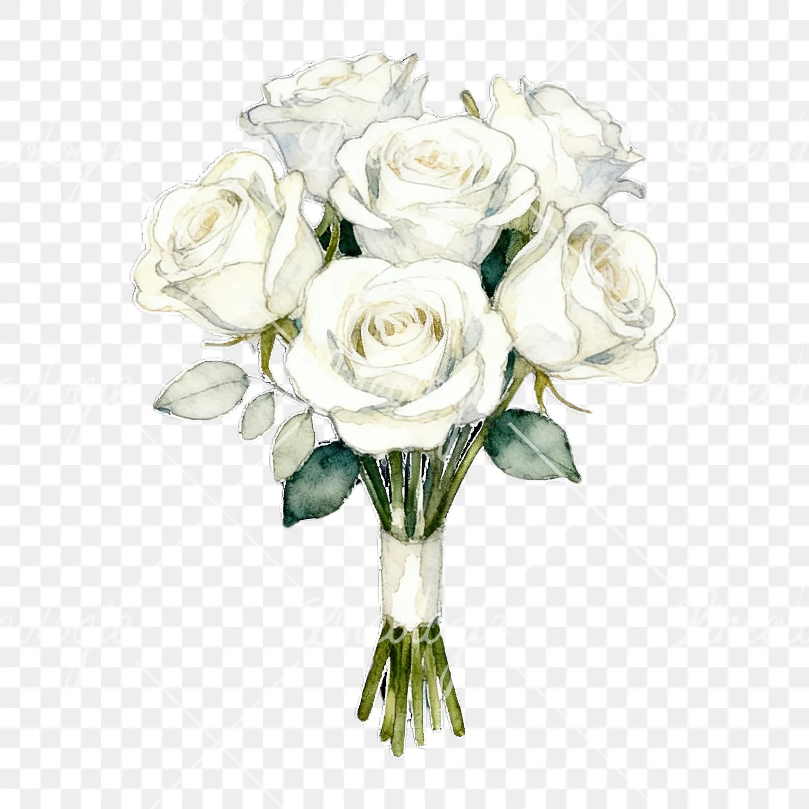 Watercolor white rose bouquet with flowers clipart 4 of 9 on a transparent background (PNG)