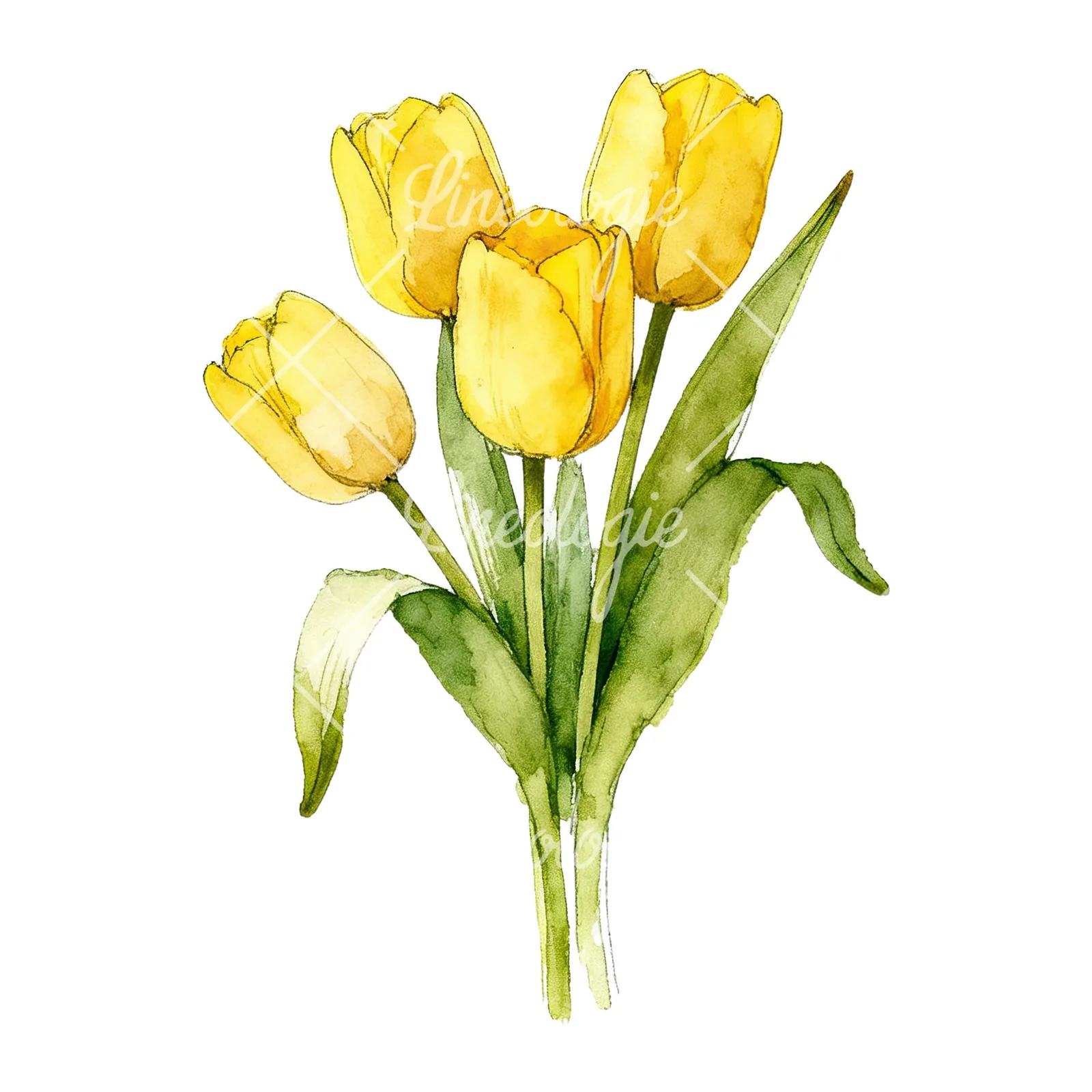Watercolor loose yellow tulip bouquet clipart 2 of 9 on a white background (JPG)