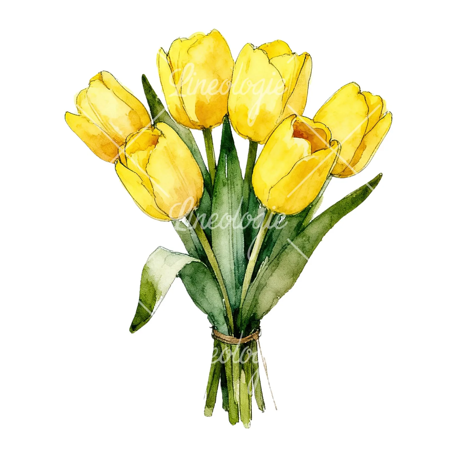 Watercolor loose yellow tulip bouquet clipart 3 of 9 on a white background (JPG)