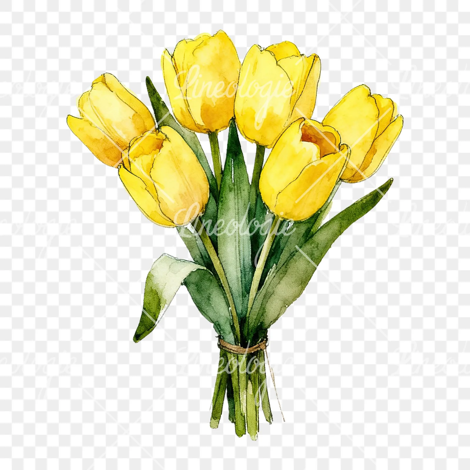 Watercolor loose yellow tulip bouquet clipart 3 of 9 on a transparent background (PNG)
