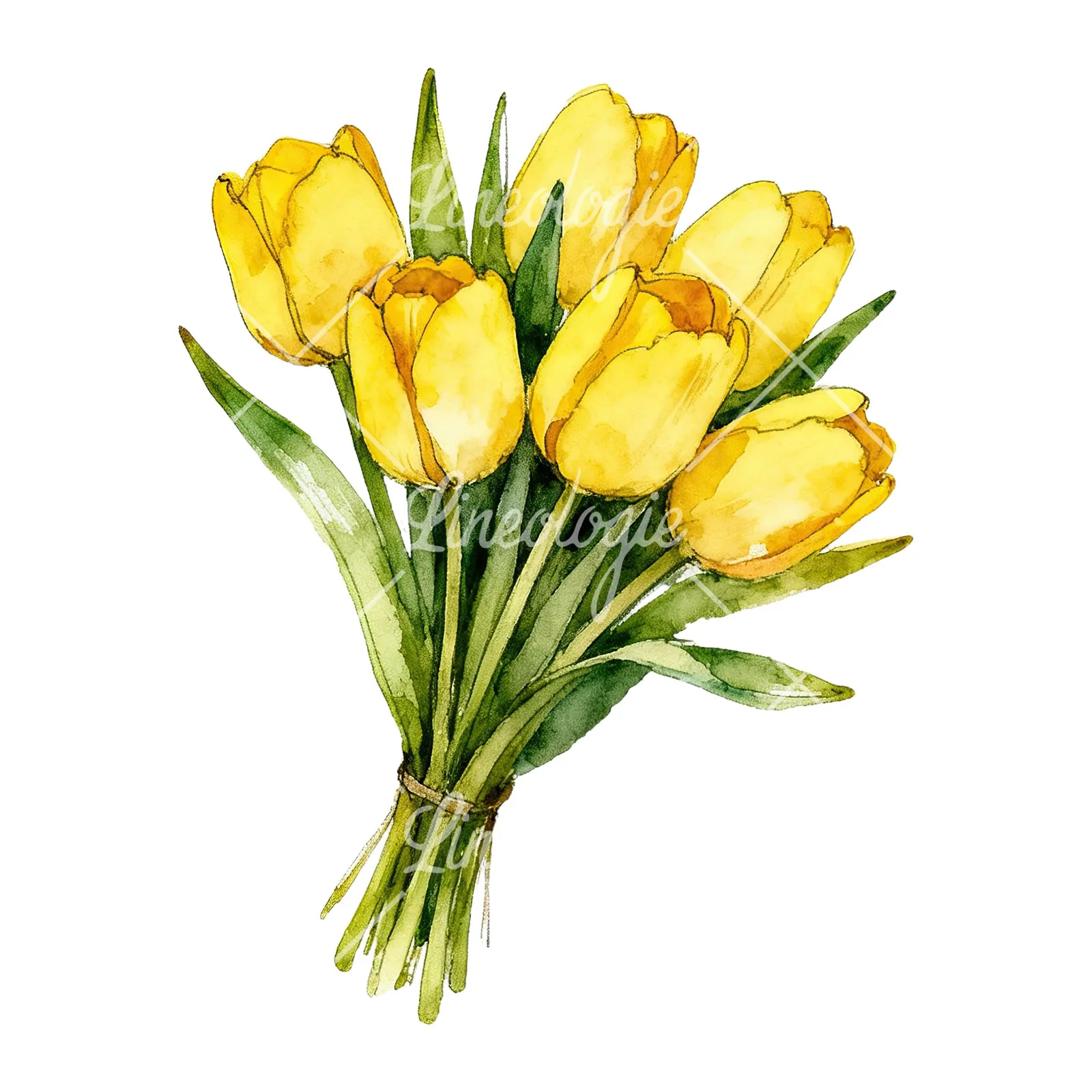 Watercolor loose yellow tulip bouquet clipart 4 of 9 on a white background (JPG)