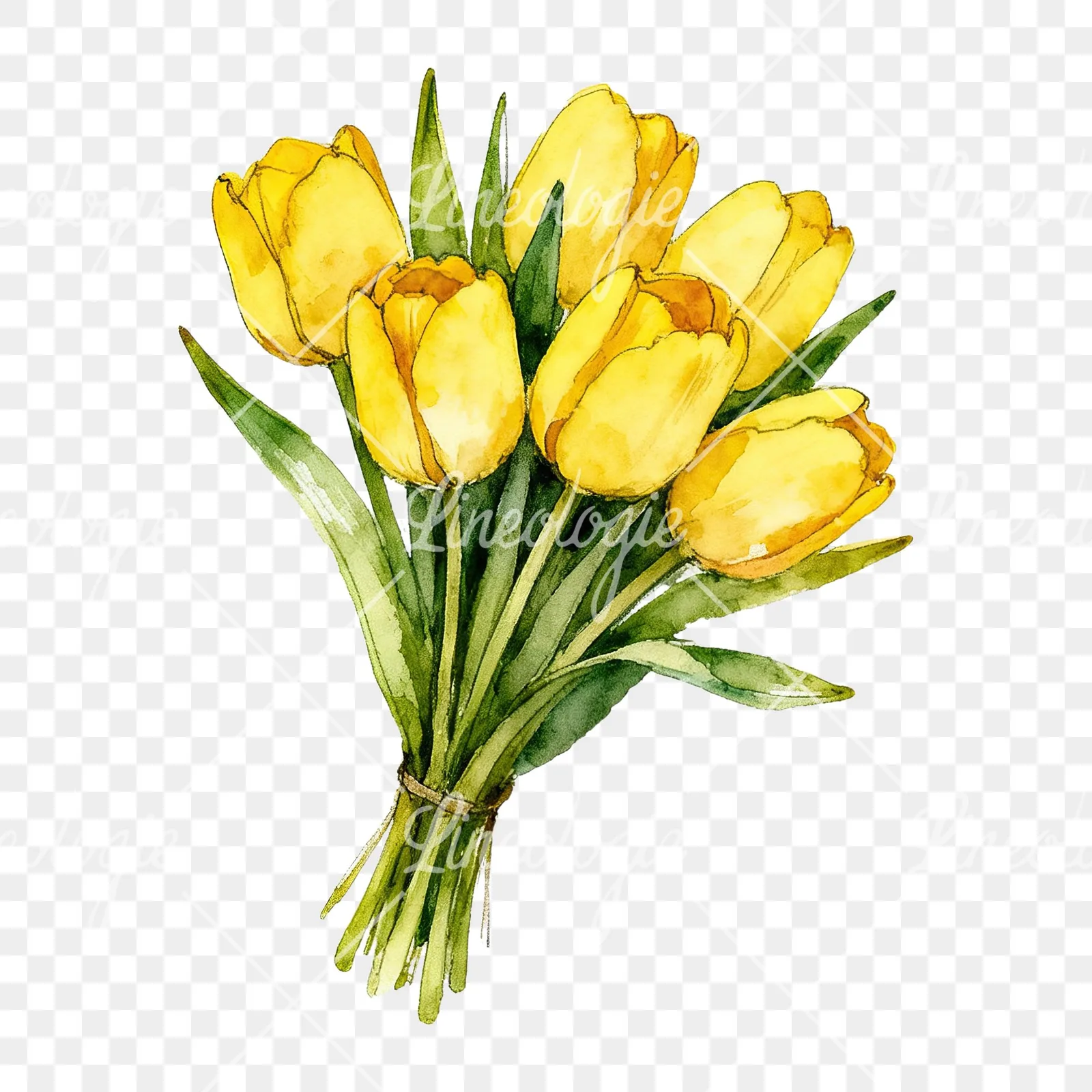 Watercolor loose yellow tulip bouquet clipart 4 of 9 on a transparent background (PNG)