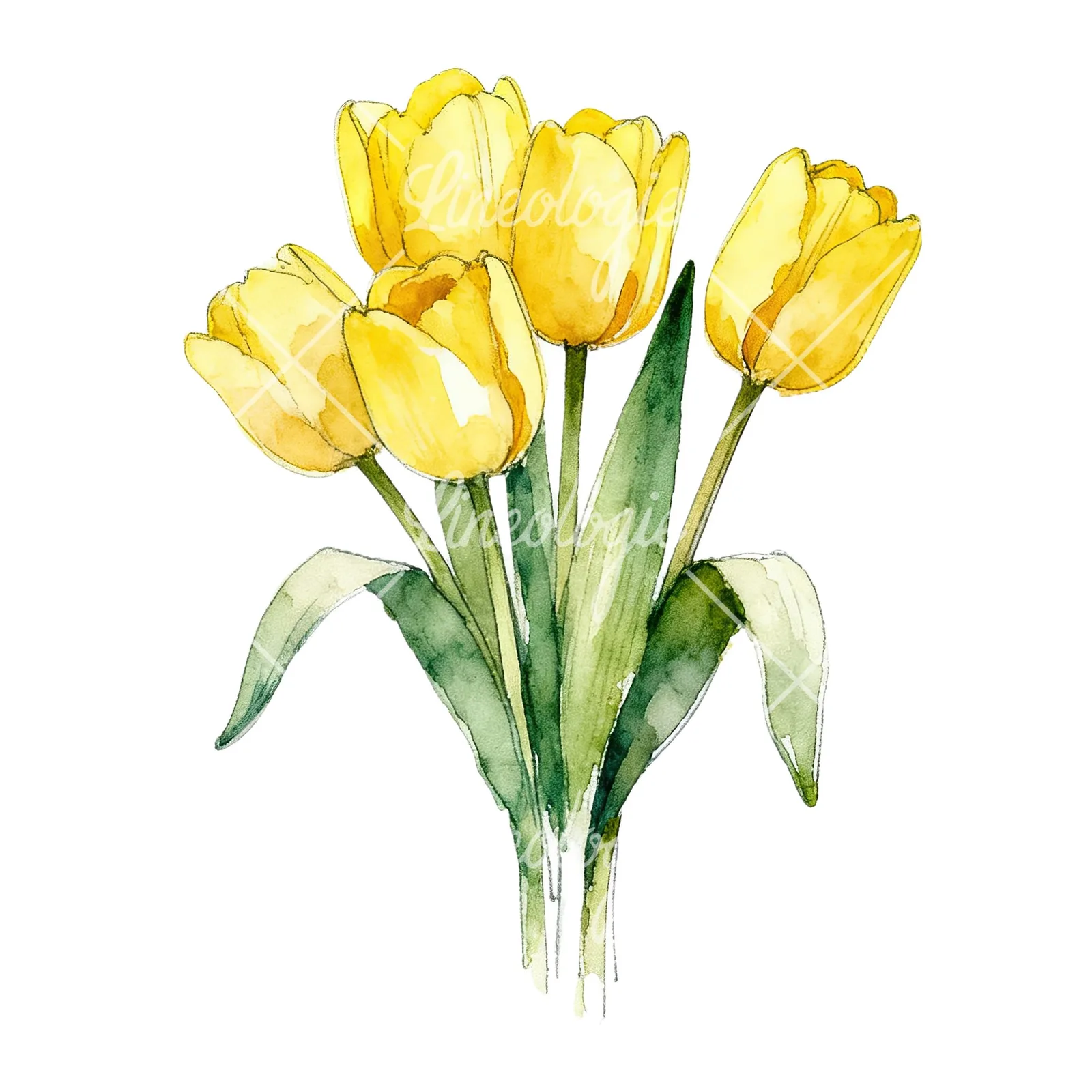Watercolor loose yellow tulip bouquet clipart 6 of 9 on a white background (JPG)