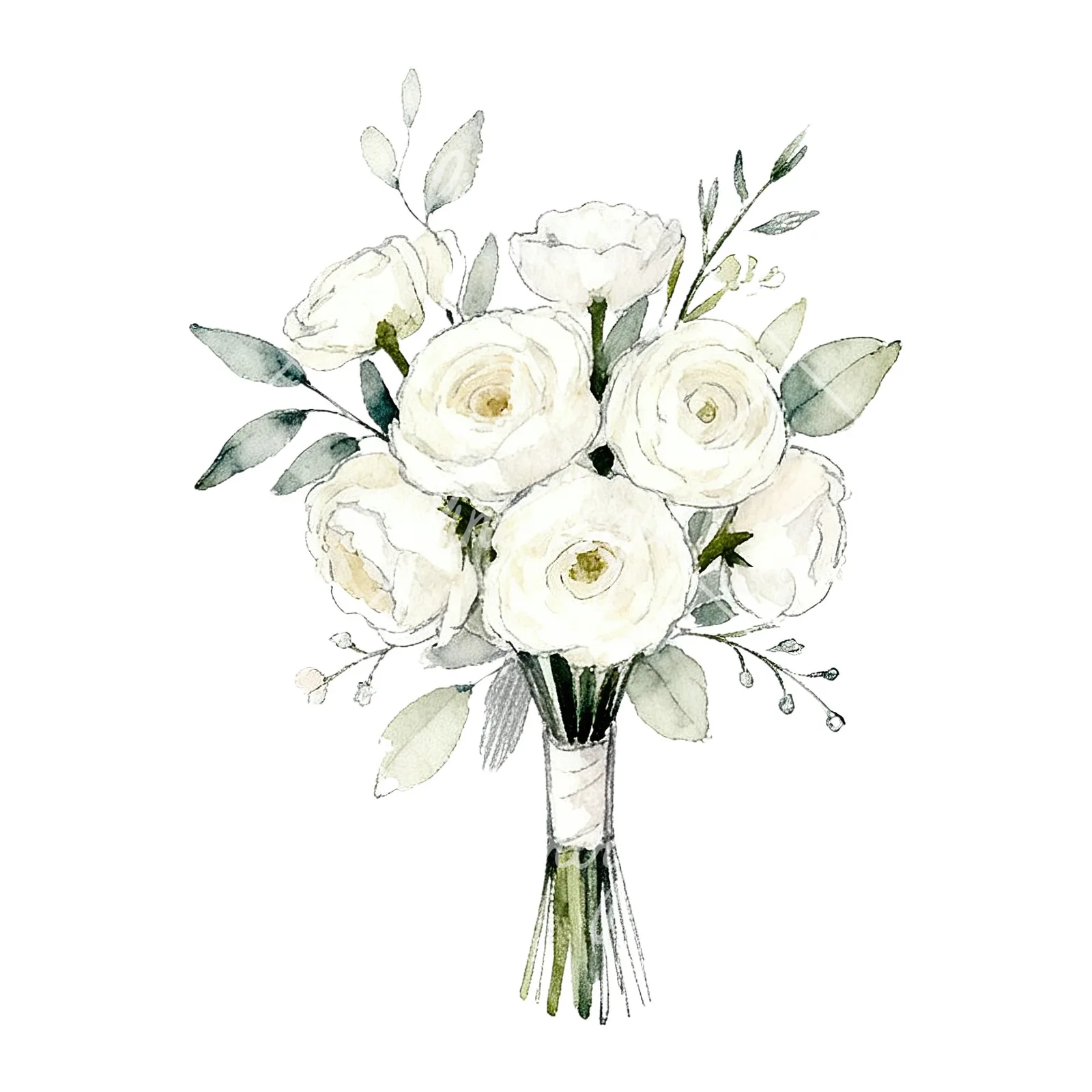 Watercolor white and blush wedding bouquet clipart 3 of 9 on a white background (JPG)