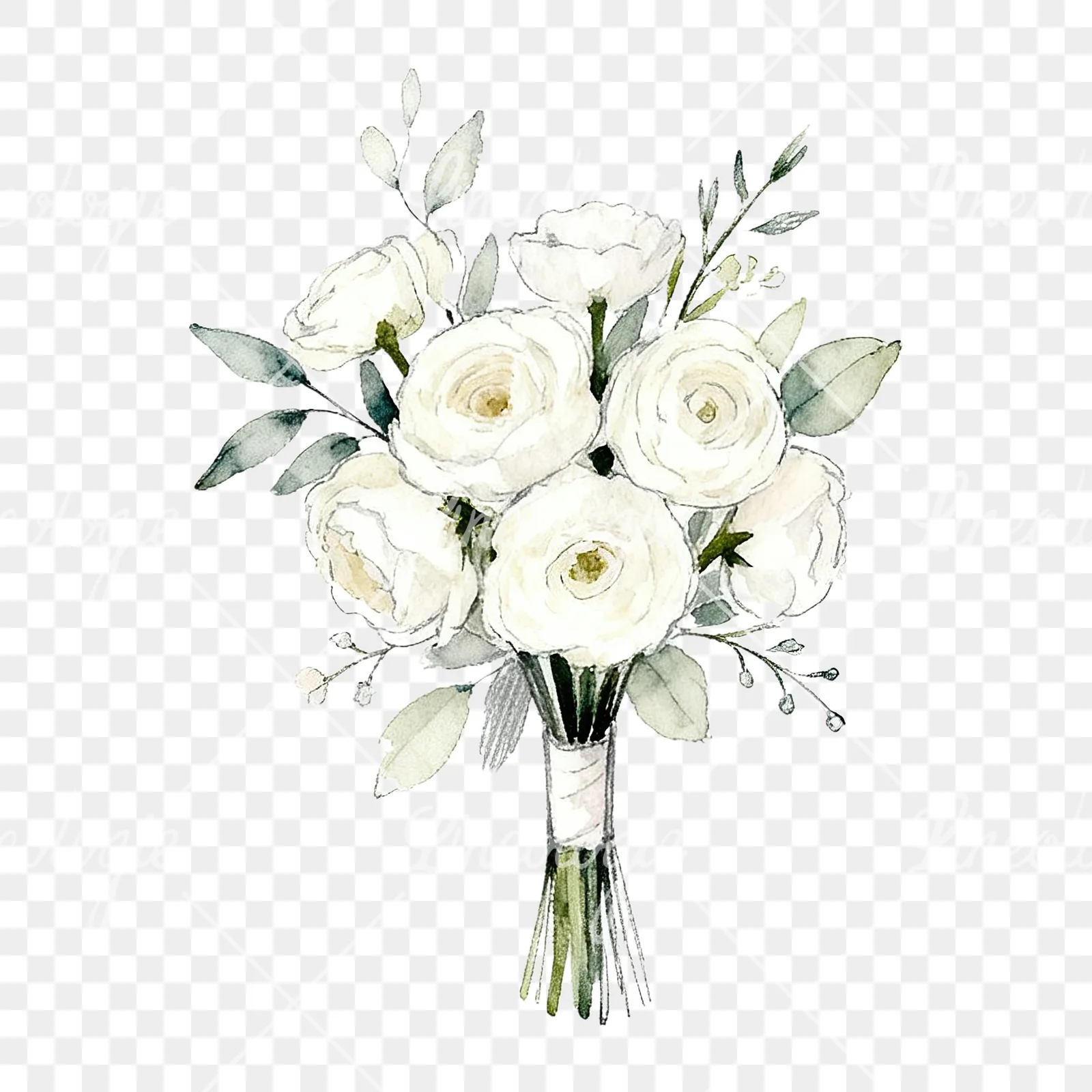 Watercolor white and blush wedding bouquet clipart 3 of 9 on a transparent background (PNG)