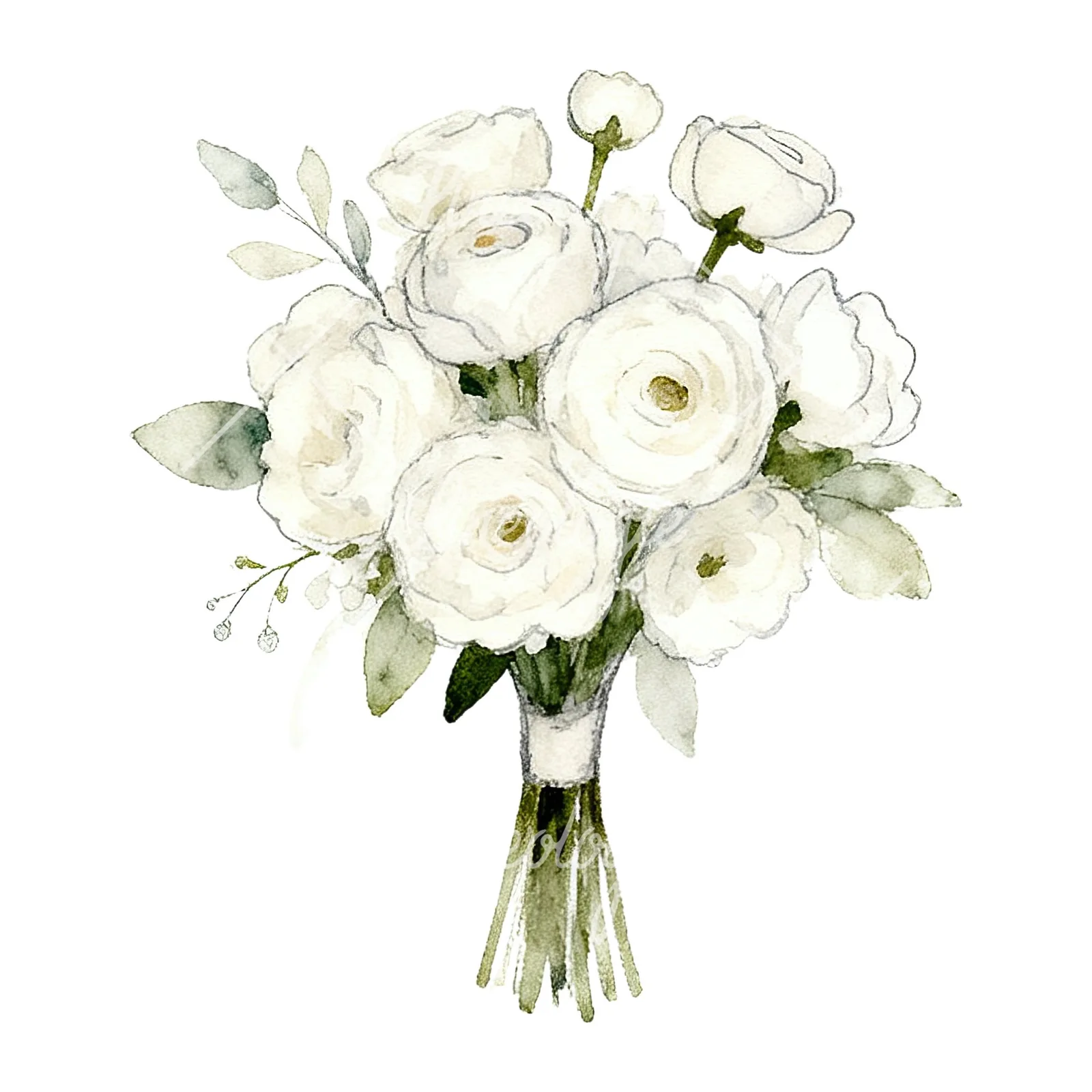 Watercolor white and blush wedding bouquet clipart 5 of 9 on a white background (JPG)