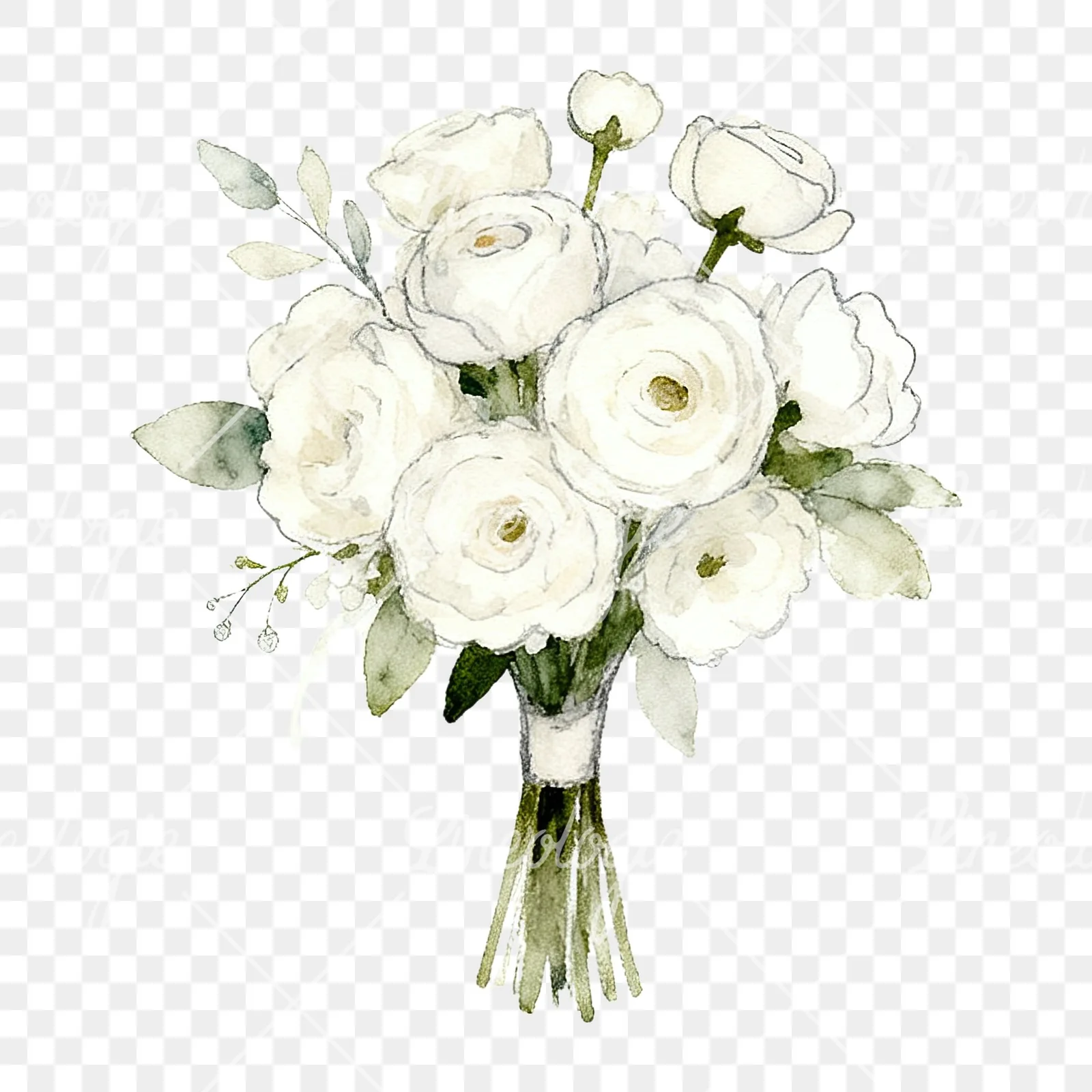 Watercolor white and blush wedding bouquet clipart 5 of 9 on a transparent background (PNG)