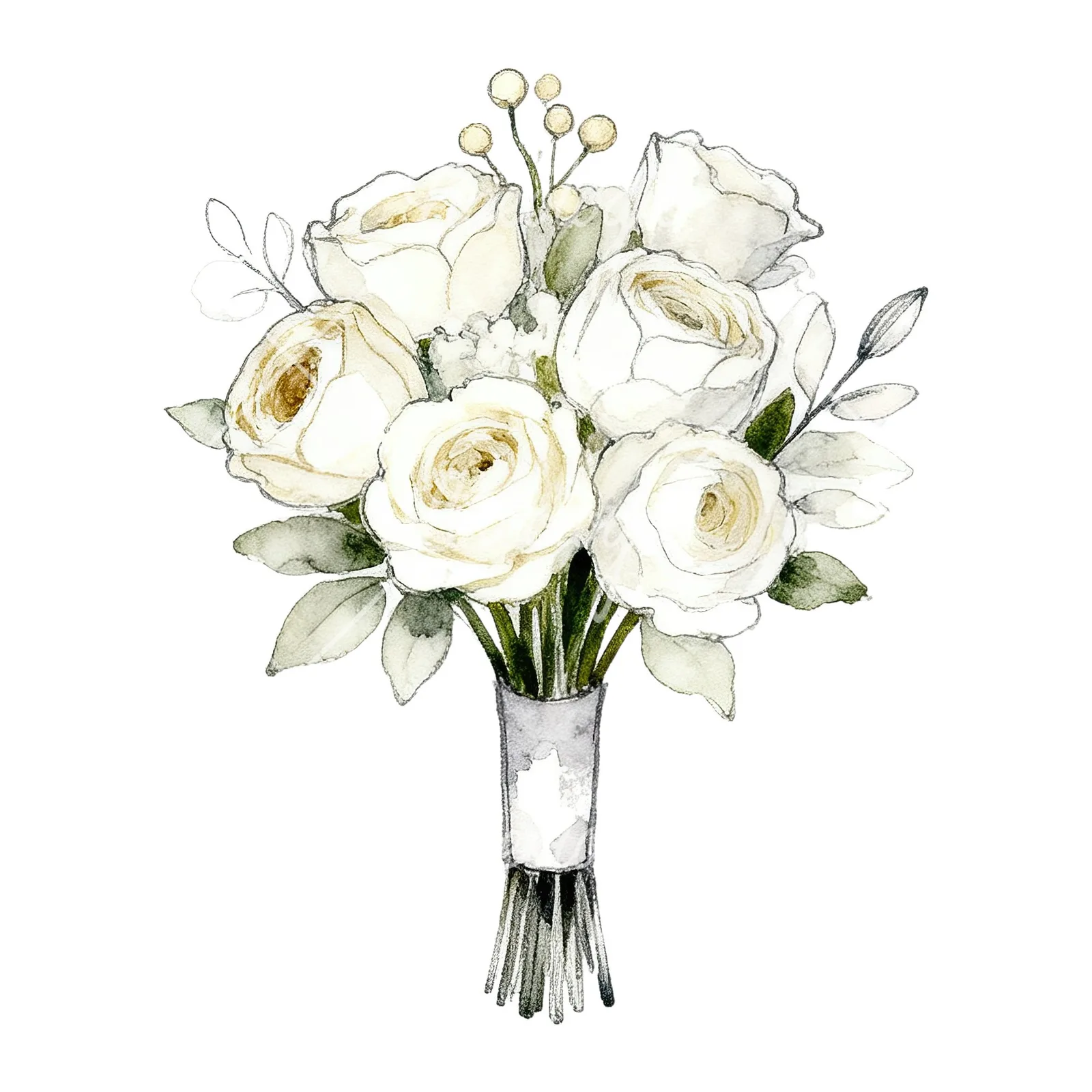 Watercolor white and champagne wedding bouquet clipart 4 of 9 on a white background (JPG)