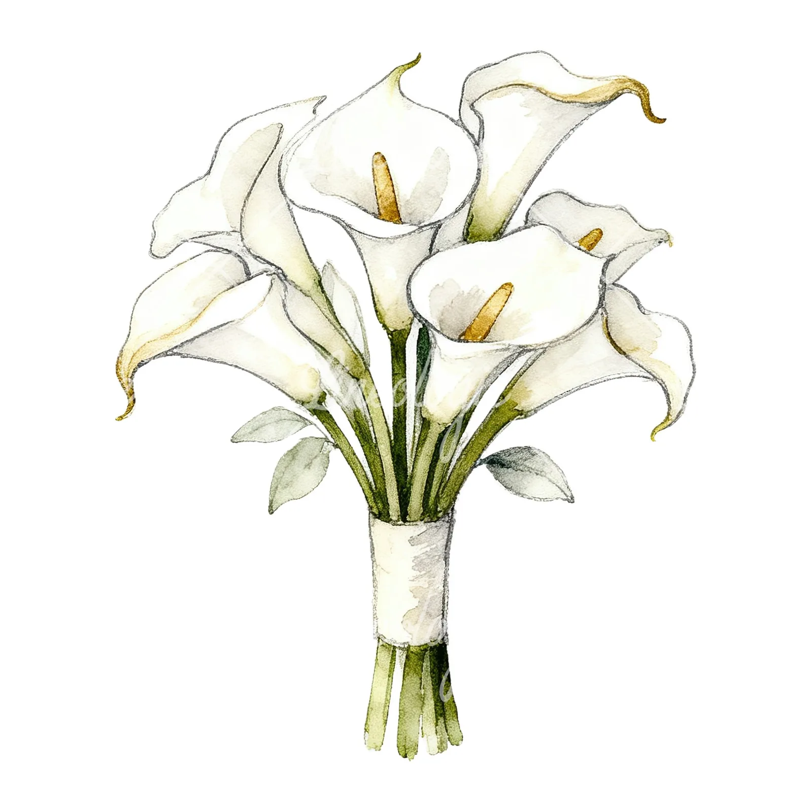 Watercolor white and champagne wedding bouquet clipart 8 of 9 on a white background (JPG)