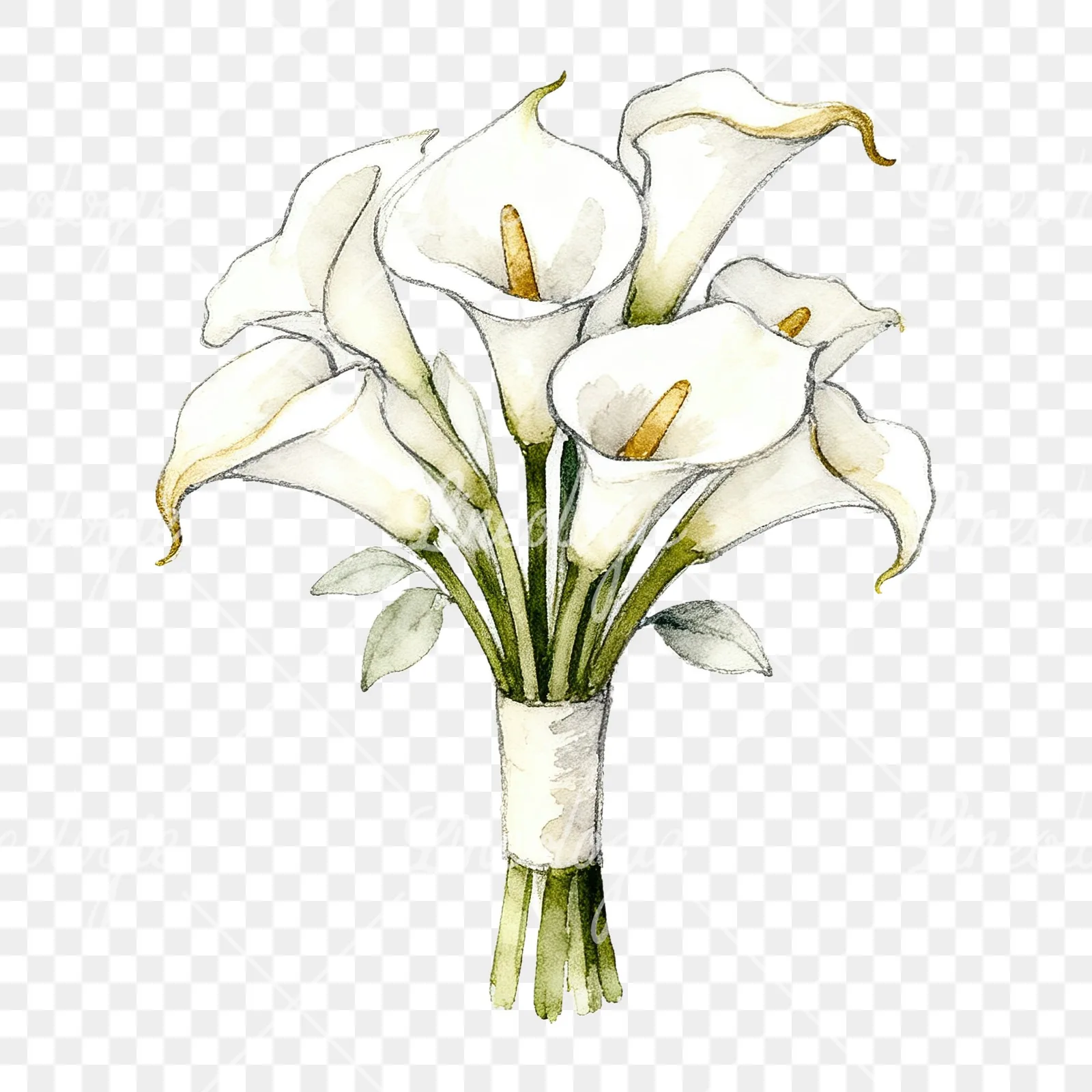 Watercolor white and champagne wedding bouquet clipart 8 of 9 on a transparent background (PNG)
