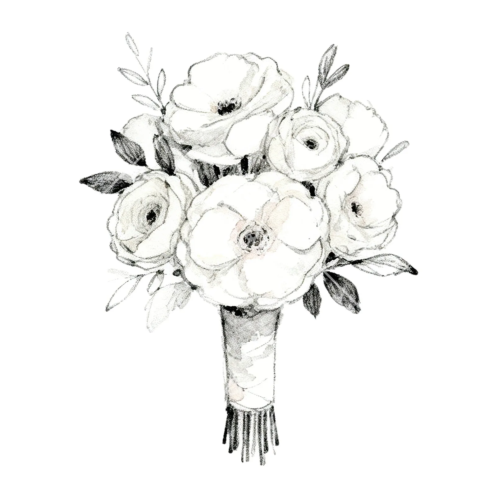 Watercolor white and pale pink wedding bouquet with lavender clipart 1 of 9 on a white background (JPG)