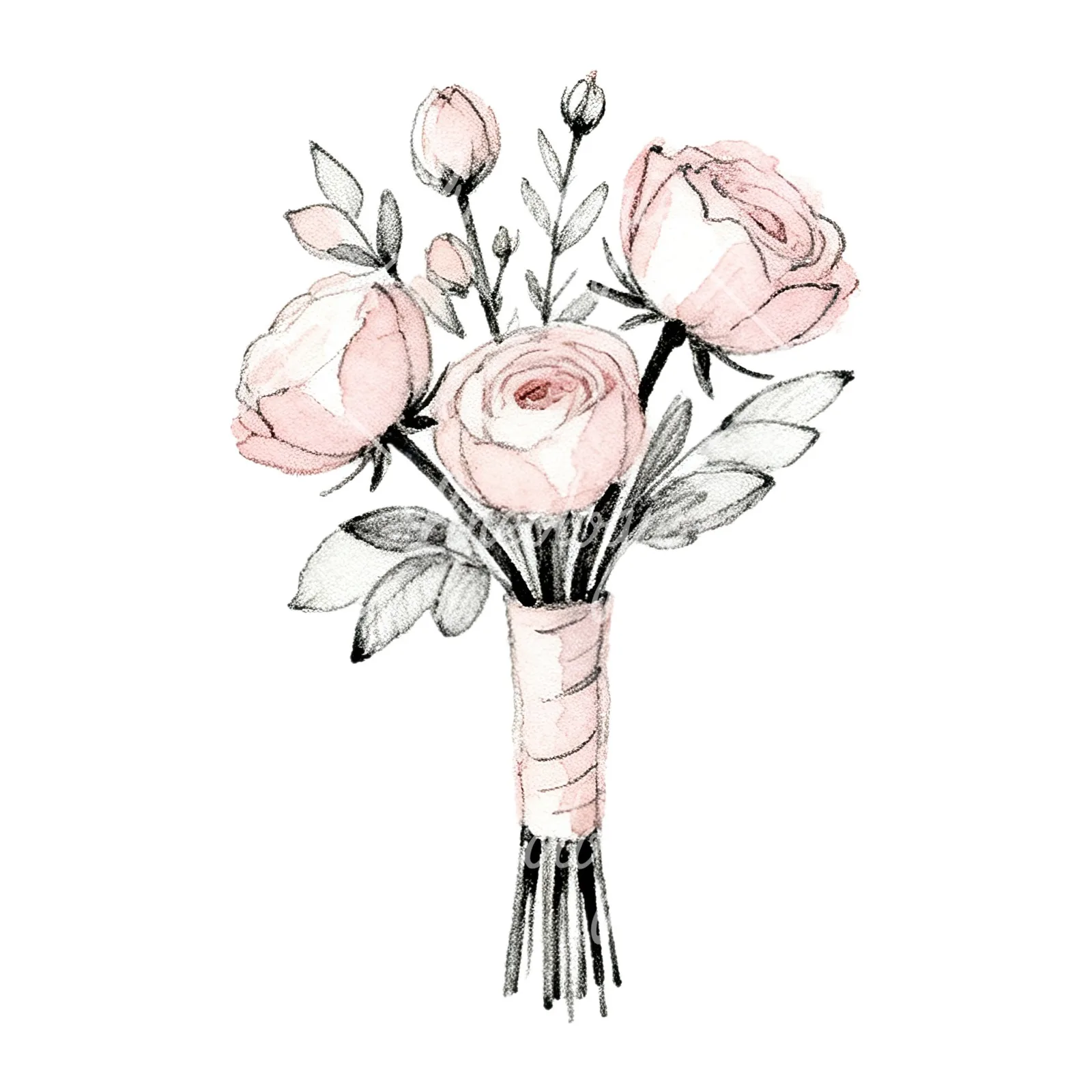 Watercolor white and pale pink wedding bouquet with lavender clipart 3 of 9 on a white background (JPG)