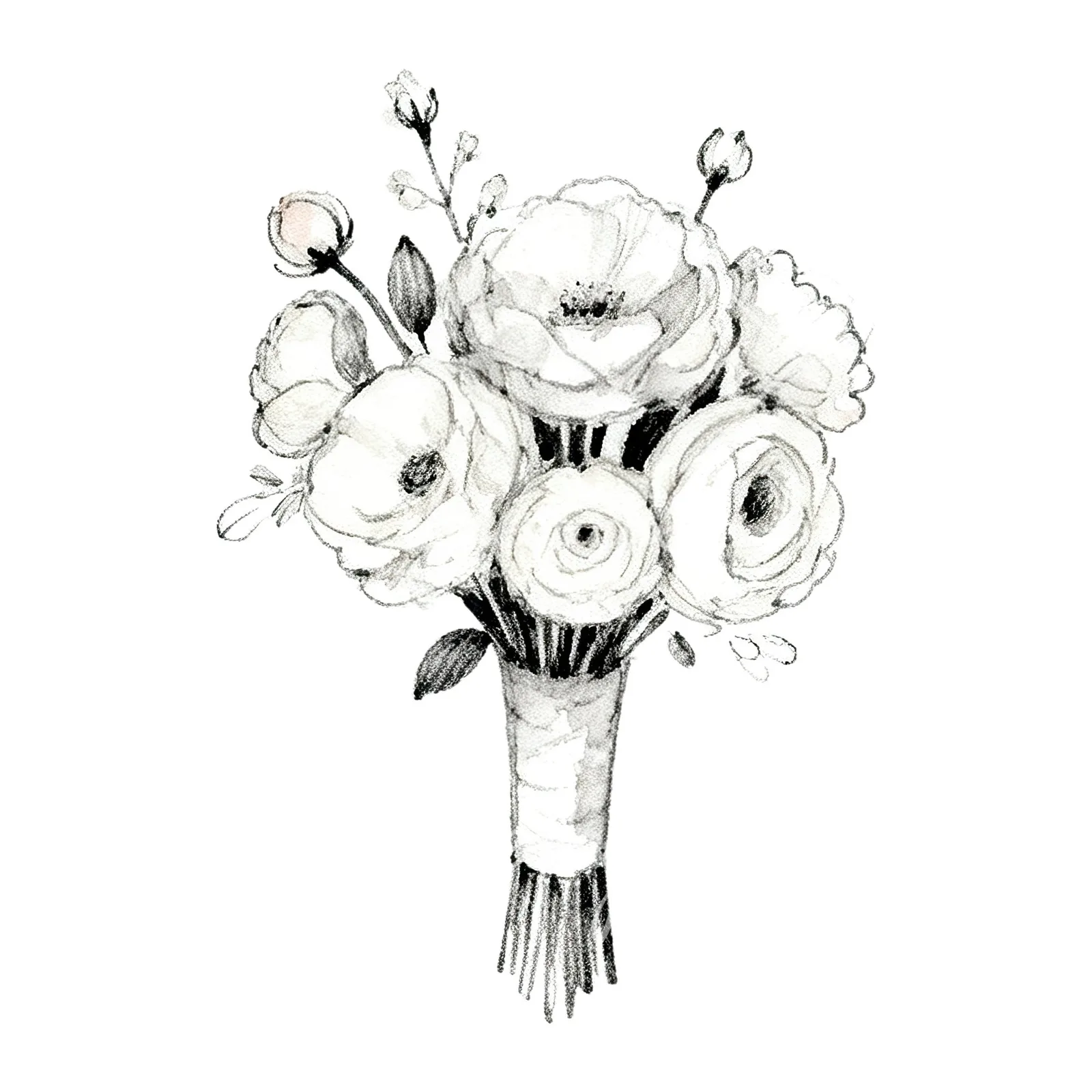 Watercolor white and pale pink wedding bouquet with lavender clipart 4 of 9 on a white background (JPG)