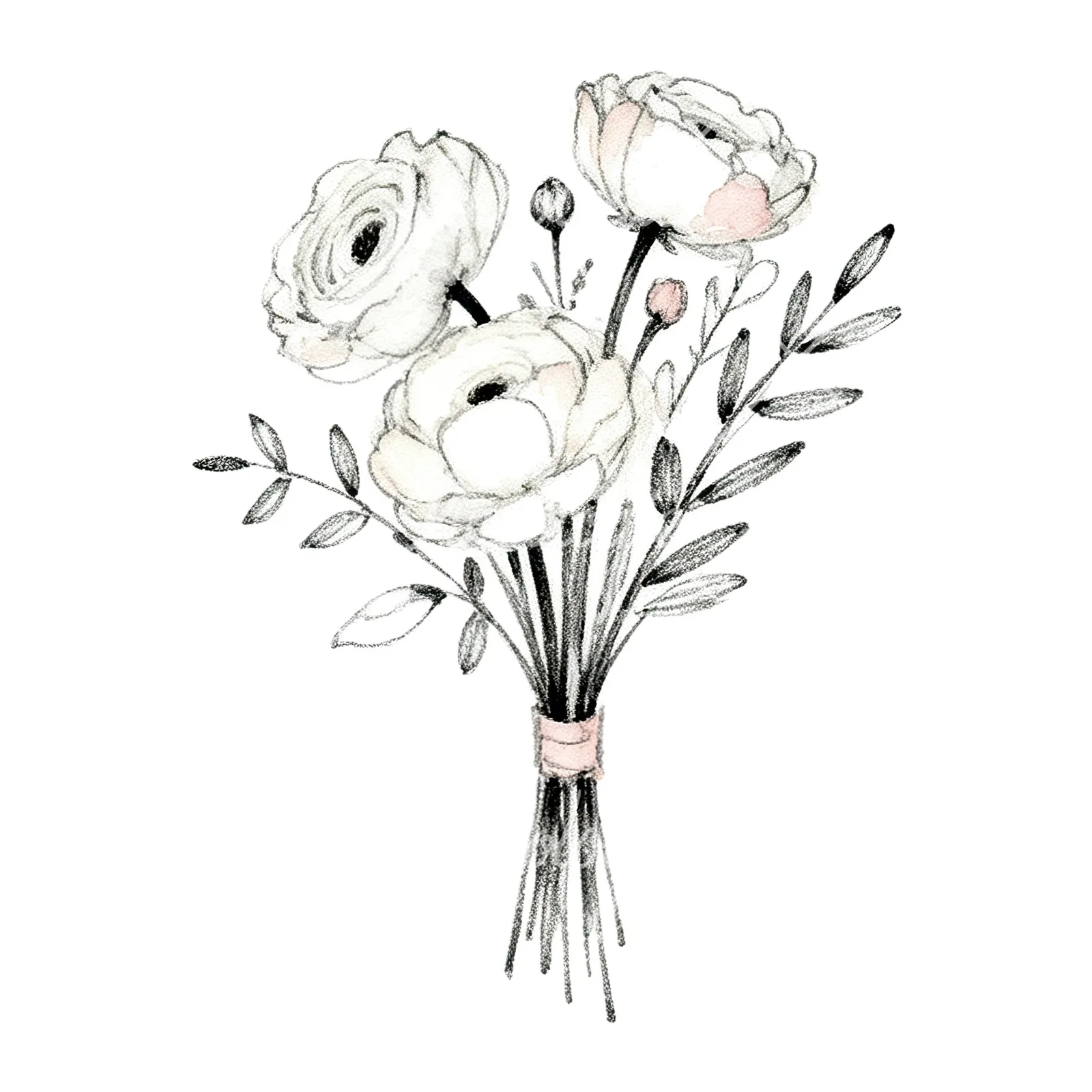 Watercolor white and pale pink wedding bouquet with lavender clipart 6 of 9 on a white background (JPG)