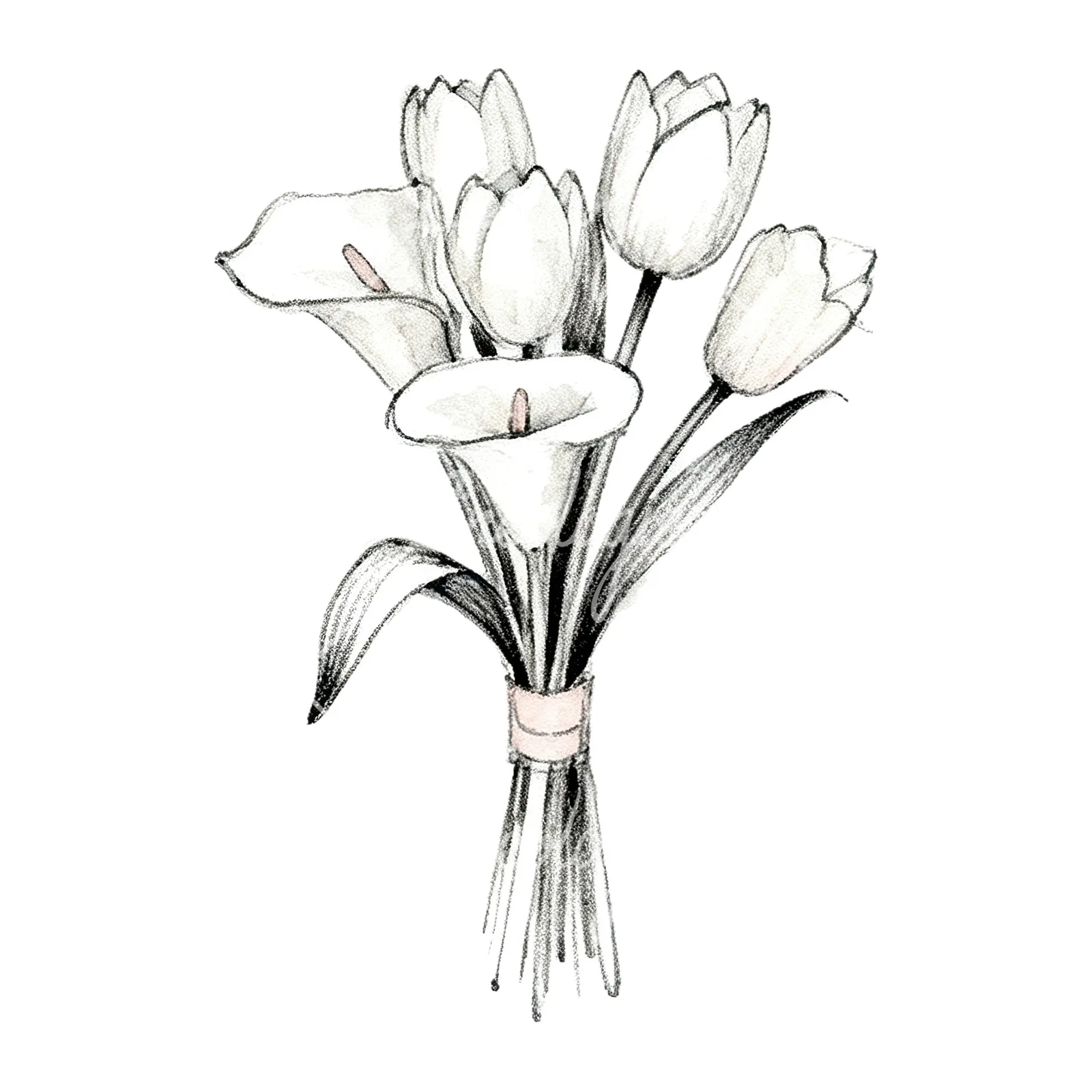 Watercolor white and pale pink wedding bouquet with lavender clipart 8 of 9 on a white background (JPG)