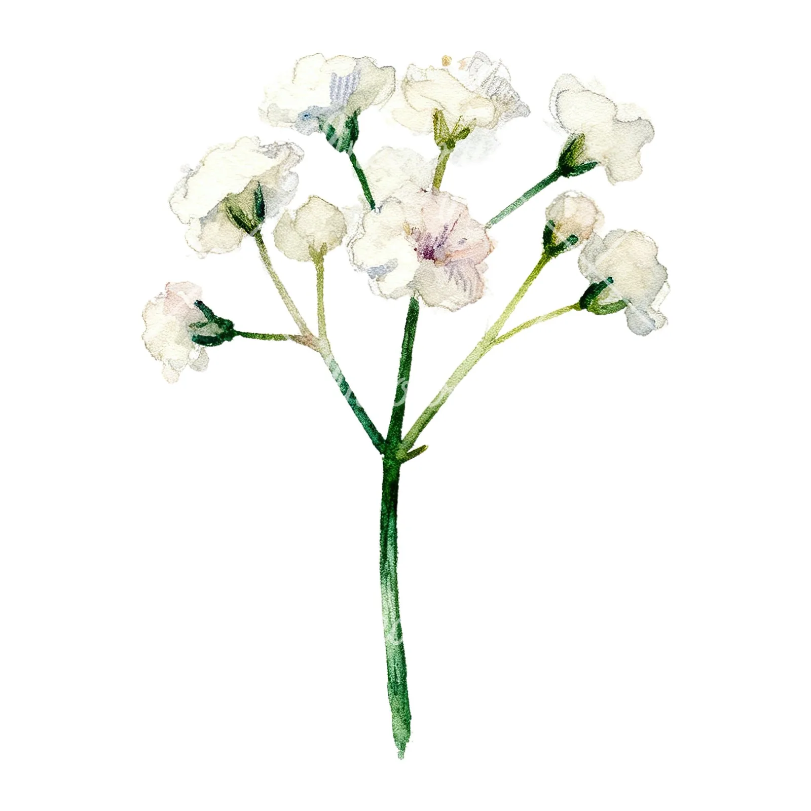 Watercolor white babys breath flower clipart 1 of 9 on a white background (JPG)