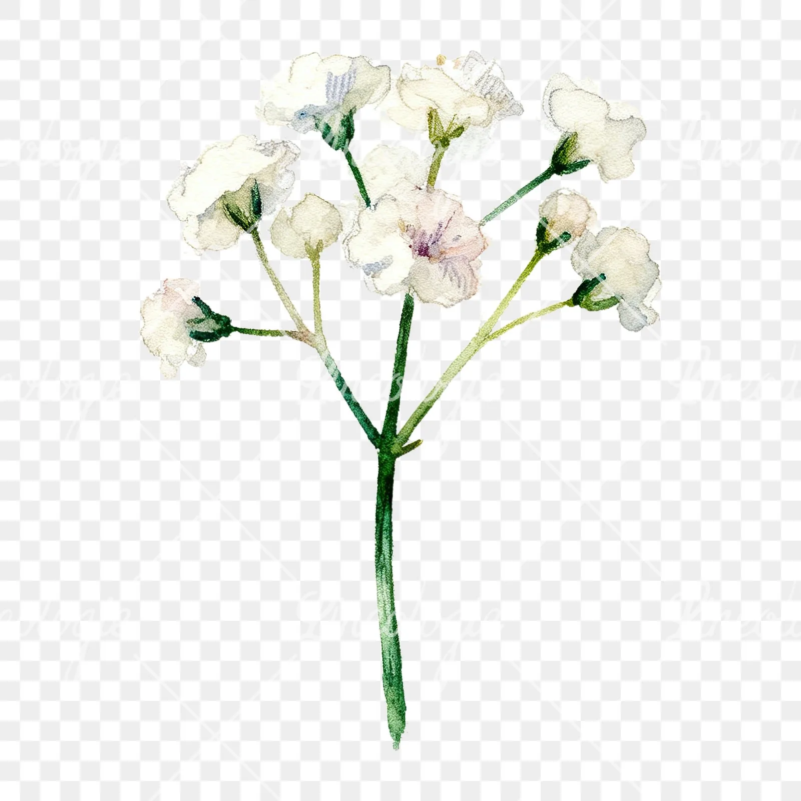 Watercolor white babys breath flower clipart 1 of 9 on a transparent background (PNG)