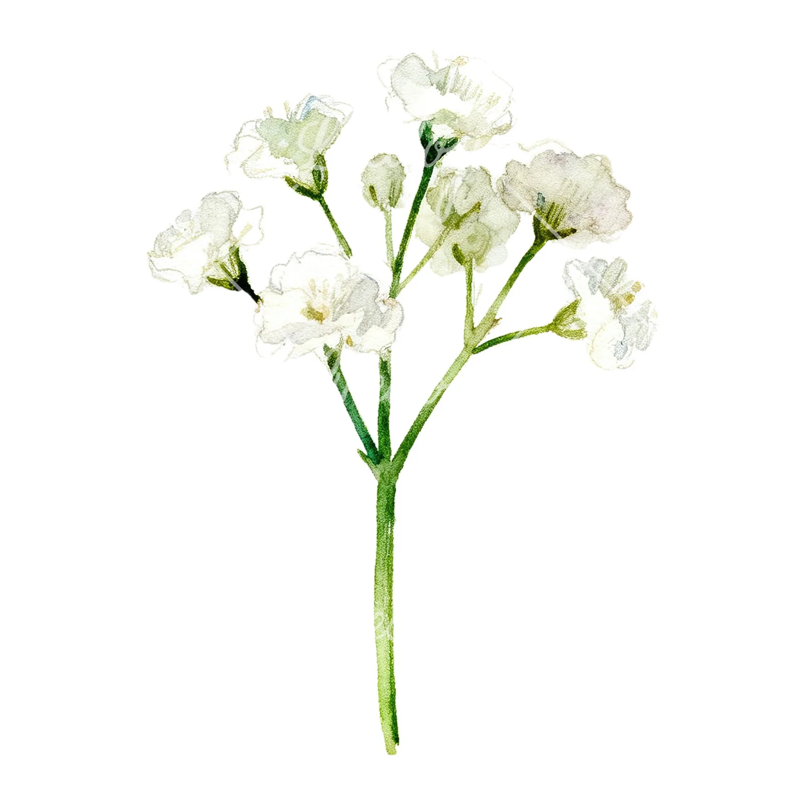 Watercolor white babys breath flower clipart 2 of 9 on a white background (JPG)