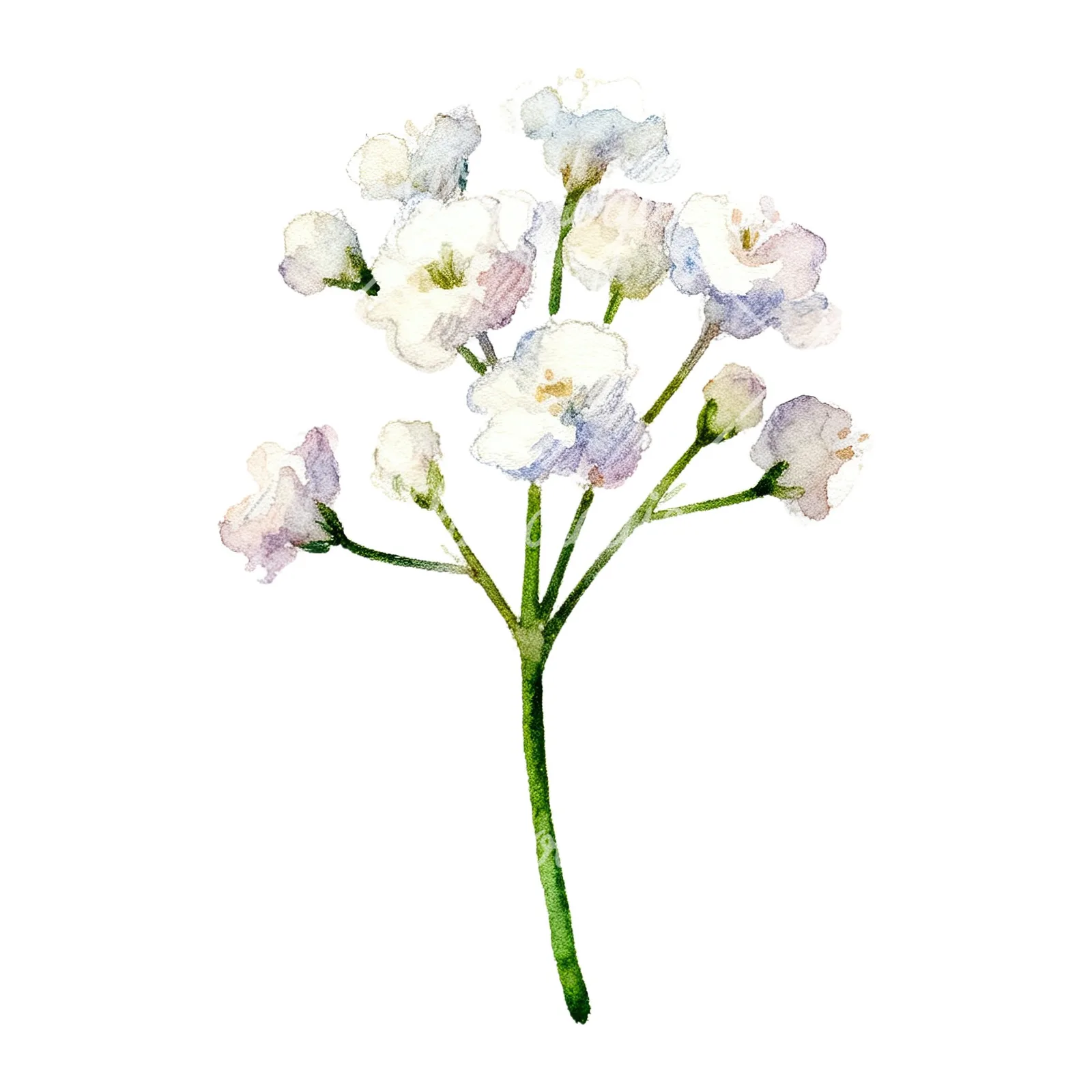 Watercolor white babys breath flower clipart 3 of 9 on a white background (JPG)