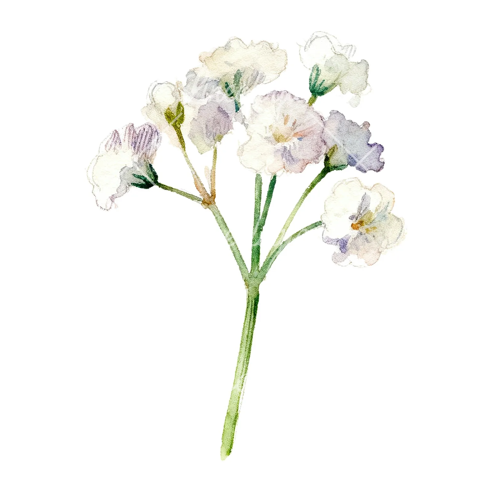 Watercolor white babys breath flower clipart 5 of 9 on a white background (JPG)