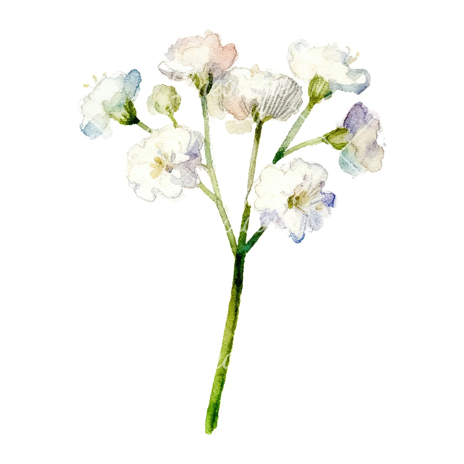 Watercolor white babys breath flower clipart 6 of 9 on a white background (JPG)