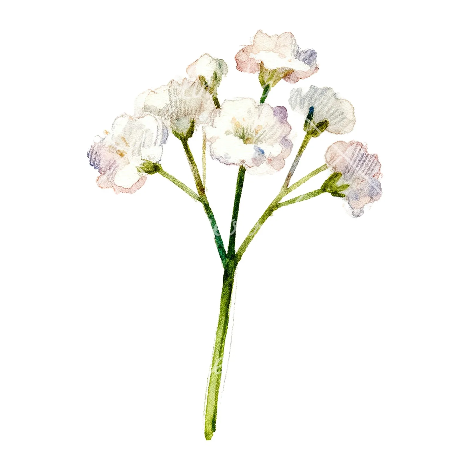 Watercolor white babys breath flower clipart 8 of 9 on a white background (JPG)