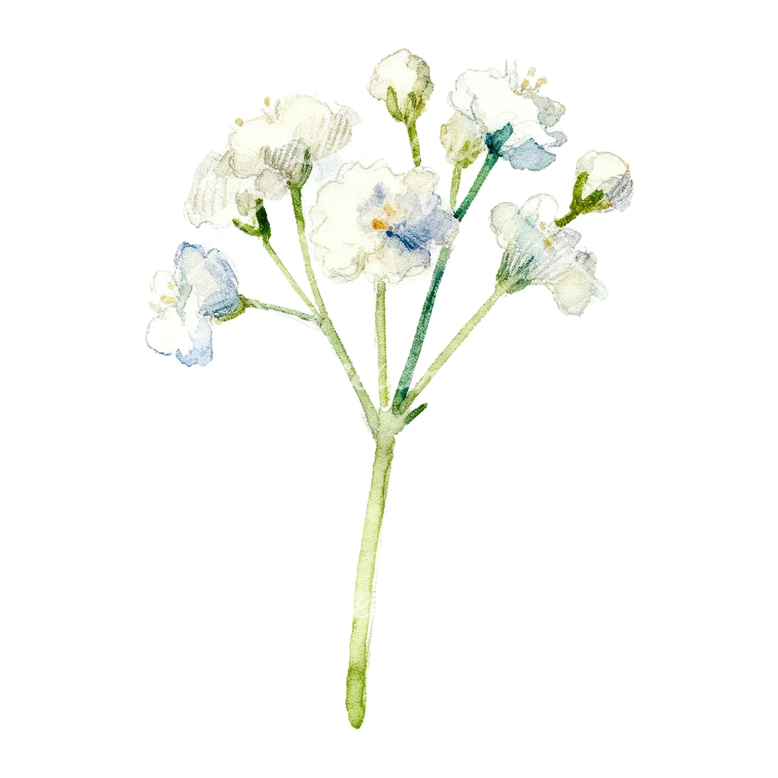Watercolor white babys breath flower clipart 9 of 9 on a white background (JPG)