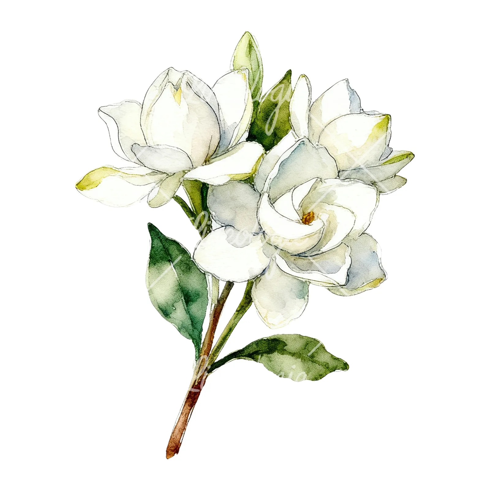 Watercolor loose white gardenia bouquet clipart 6 of 9 on a white background (JPG)