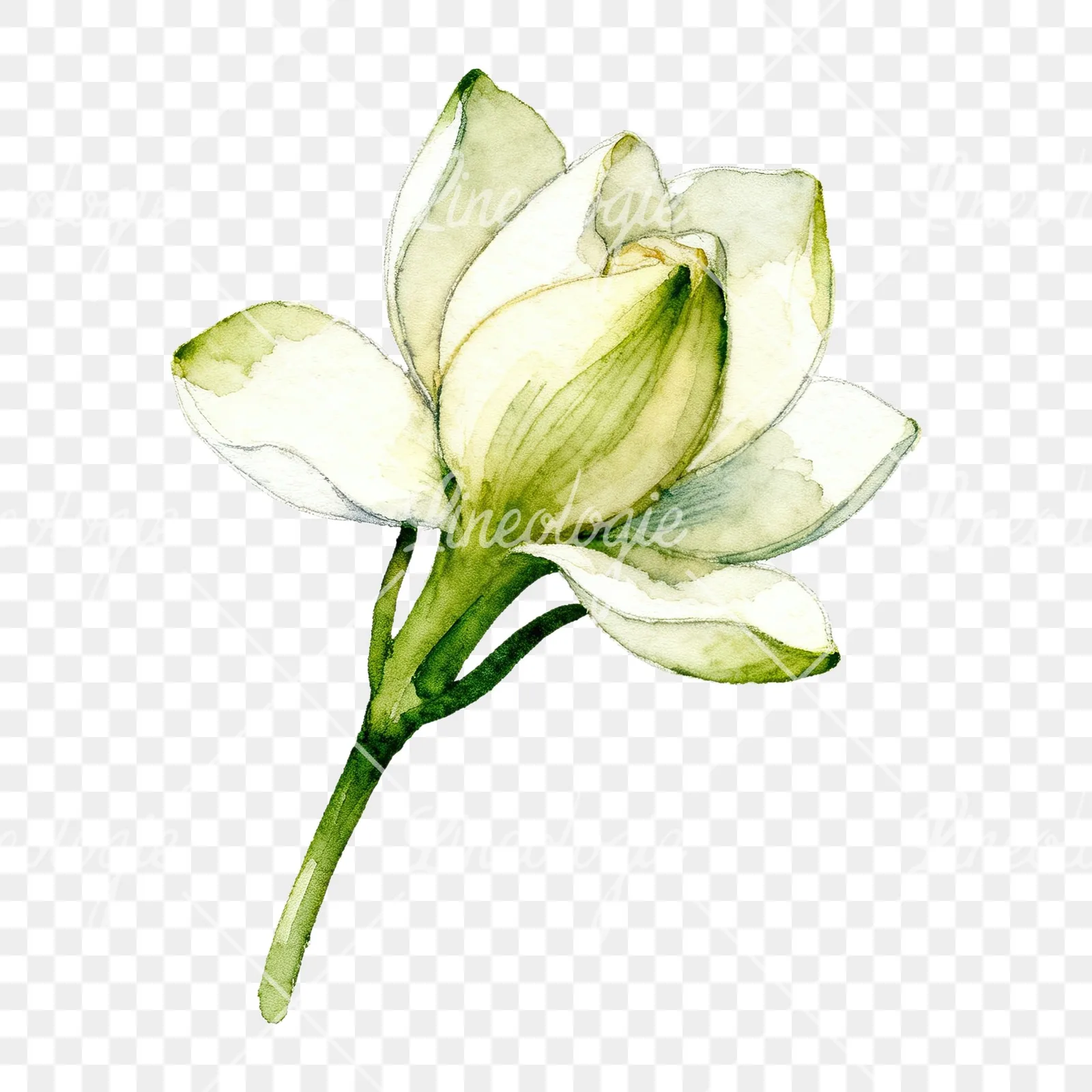 Watercolor white gardenia with blue accents clipart 5 of 9 on a transparent background (PNG)