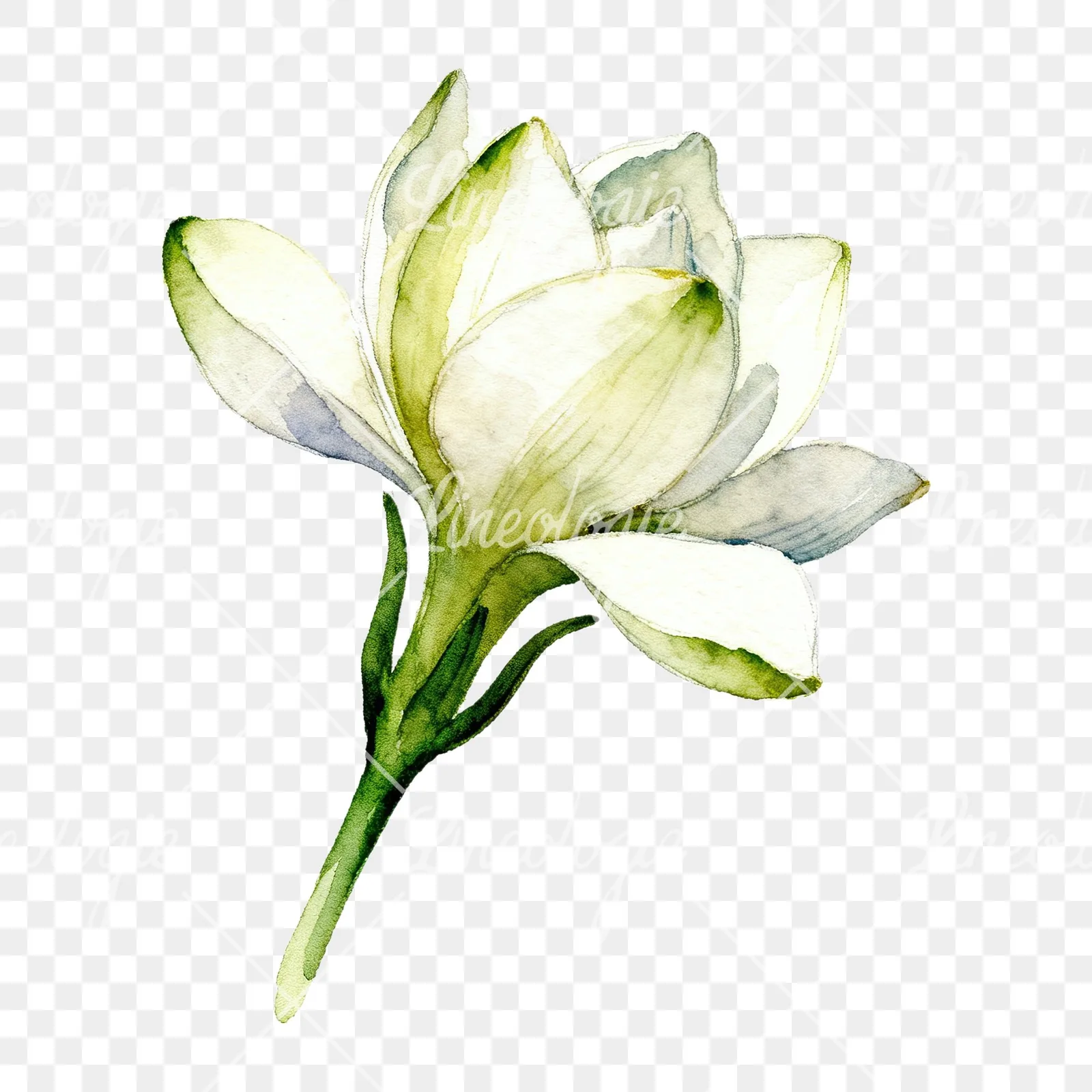 Watercolor white gardenia with blue accents clipart 7 of 9 on a transparent background (PNG)