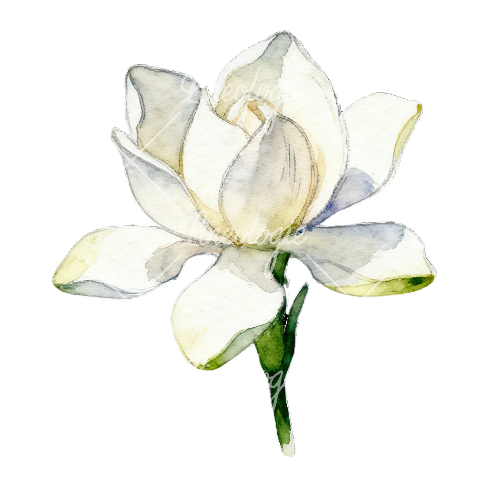 Watercolor white gardenia with yellow hints clipart 3 of 9 on a white background (JPG)