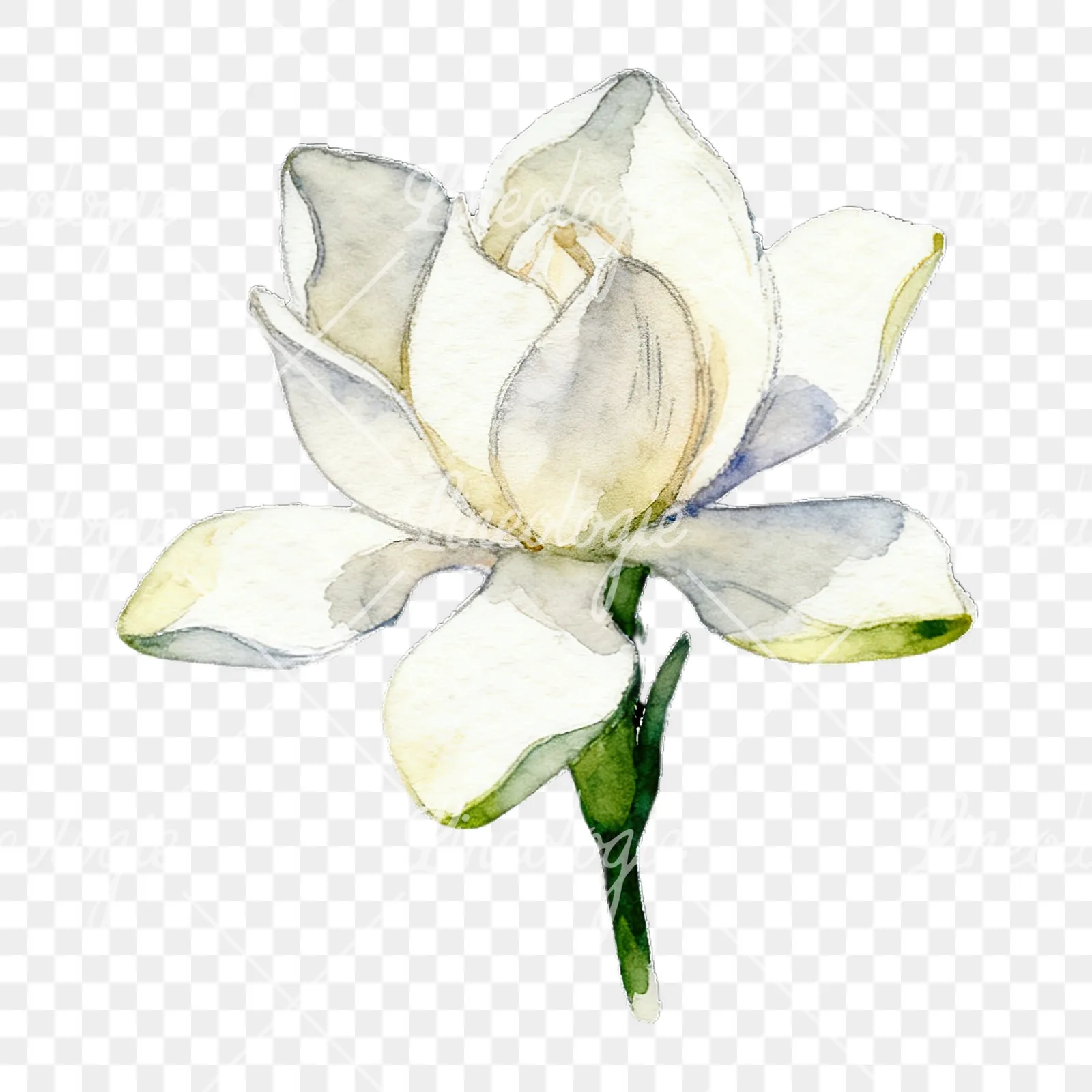 Watercolor white gardenia with yellow hints clipart 3 of 9 on a transparent background (PNG)