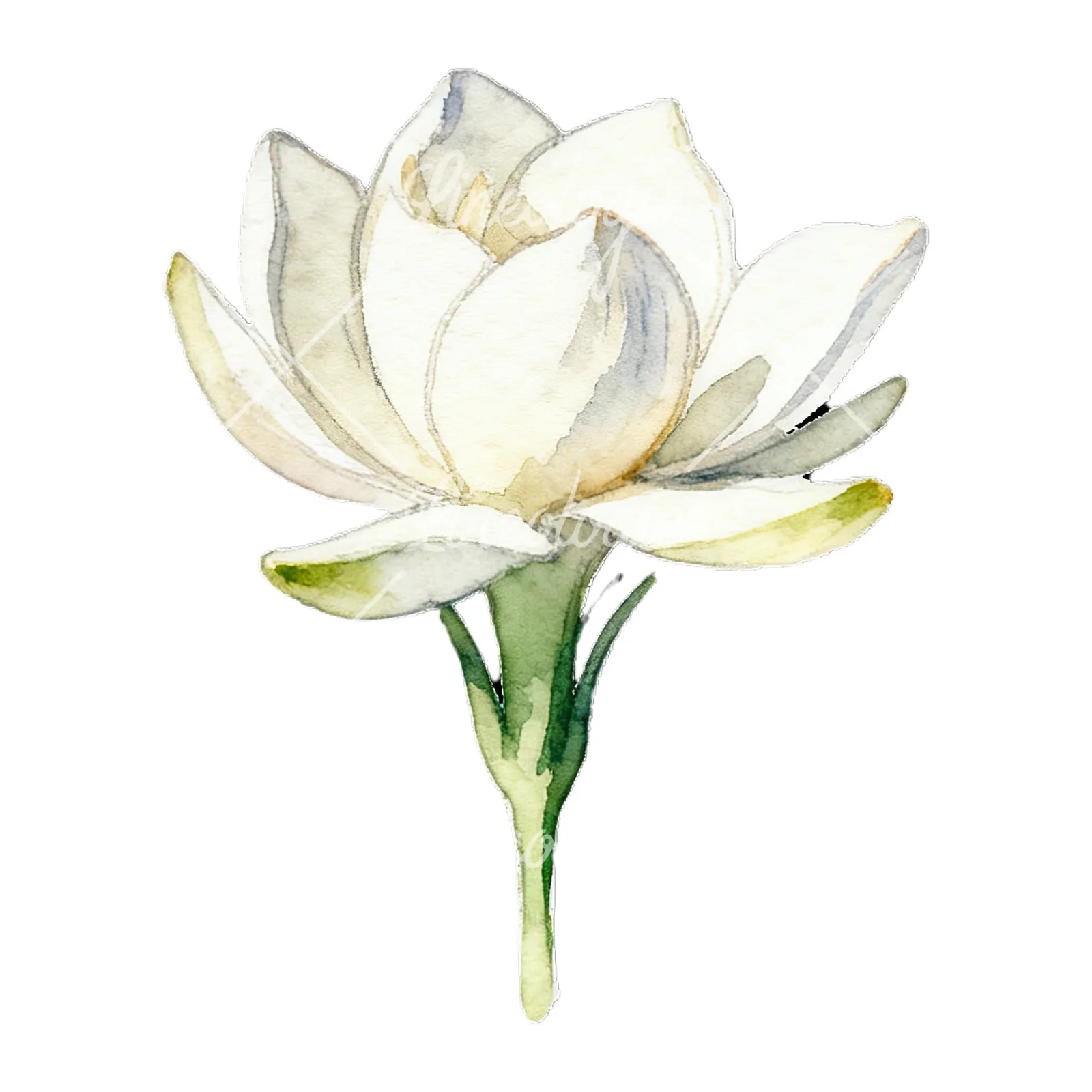 Watercolor white gardenia with yellow hints clipart 6 of 9 on a white background (JPG)
